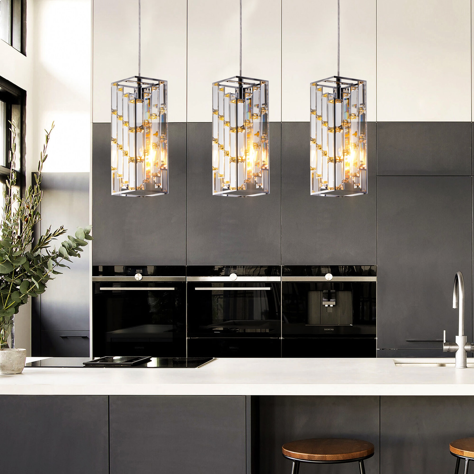 Huluwat 4Inches Modern Crystal Pendant Light - 3 Pack Adjustable ...