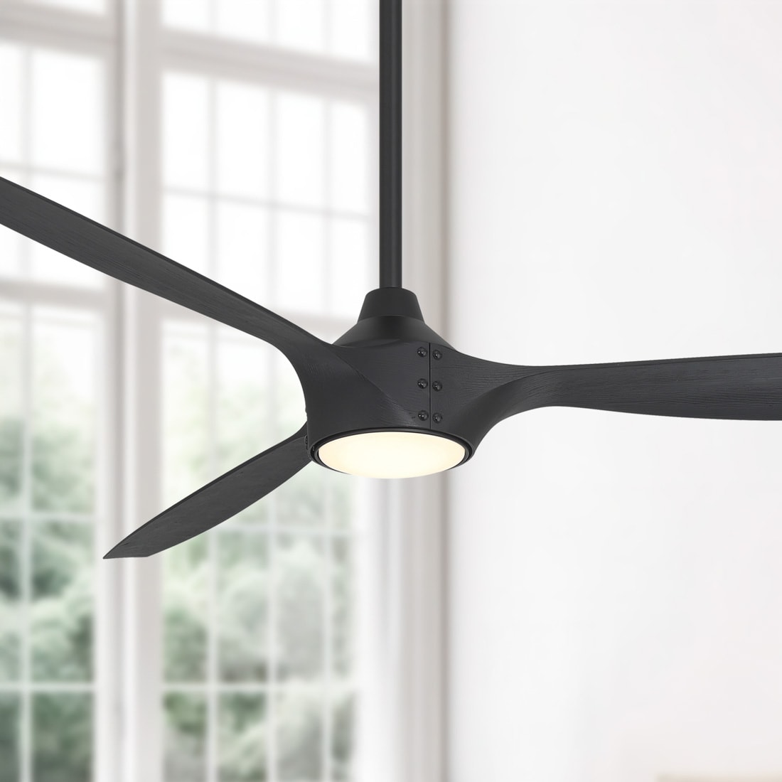 Minka Aire F762L-CL/SSB Pierce-65 65-in Integrated LED Smart Coal Black with Shuo Sugi Ban Blades Propeller Ceiling Fan With Light and Remote ( 3 -Blade )