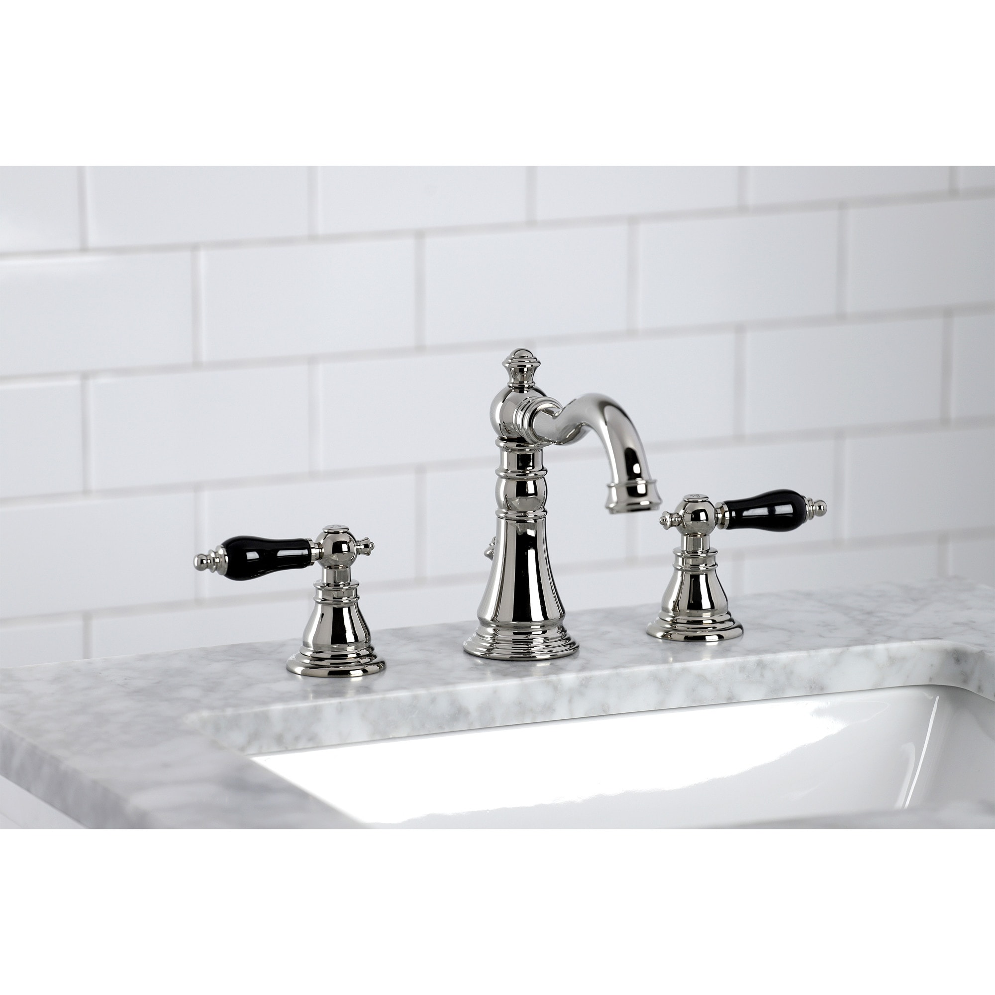 Kingston Brass WLFSC1979AKL Duchess Polished nickel Widespread 2-handle Low-arc Residential Handle Bathroom Sink Faucet with Drain