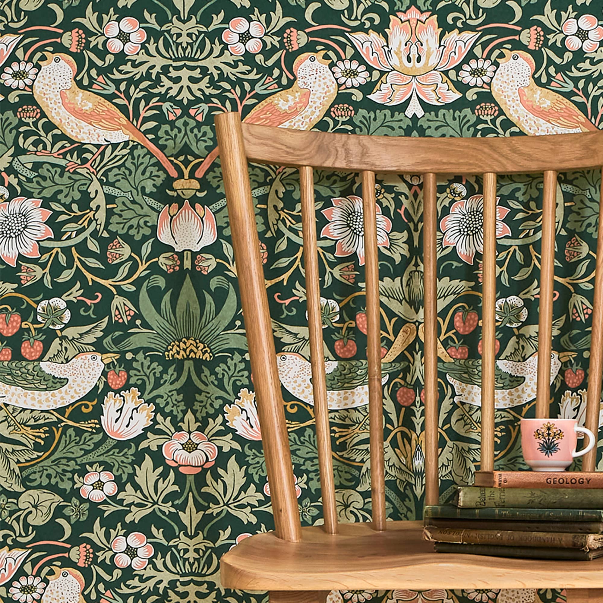 William Morris Green Floral Vinyl Wallpaper Double Roll
