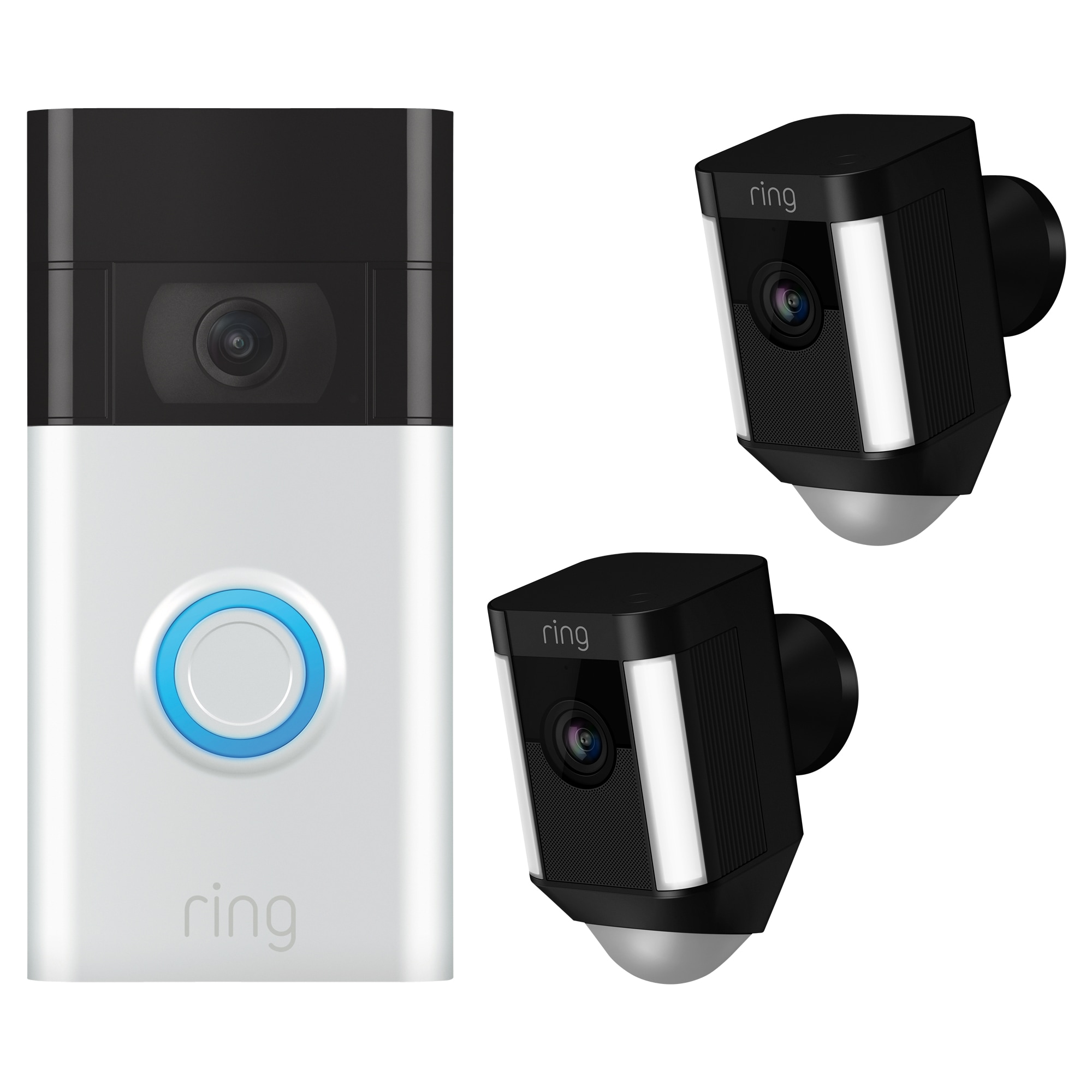 Ring Video Doorbell - Satin Nickel + Spotlight Camera Wired - Black (2-Pack) Bundle