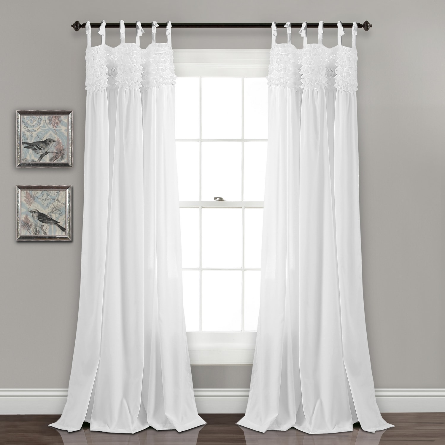Lush Decor 16T002452 84-Inches White Tie top Curtain panel pair