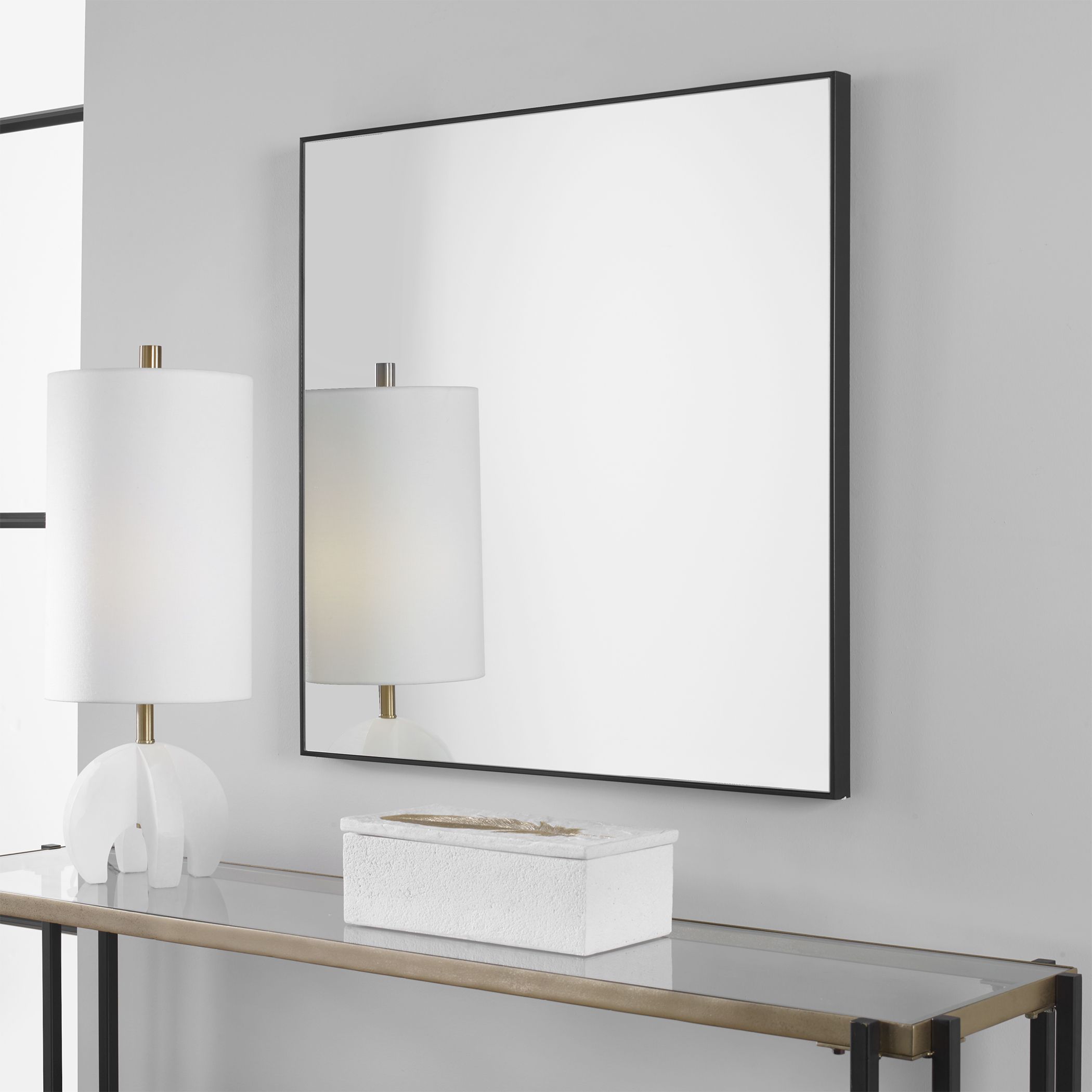 Commerce Street 09717 28.5-in W x 28.5-in H Square Matte black Framed Wall Mirror