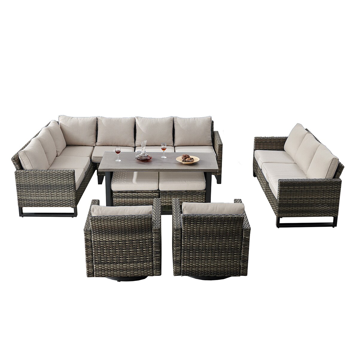 Rilyson FS1491511536269159-2 7 -Piece Wicker Patio Conversation Set with Off-white Cushions