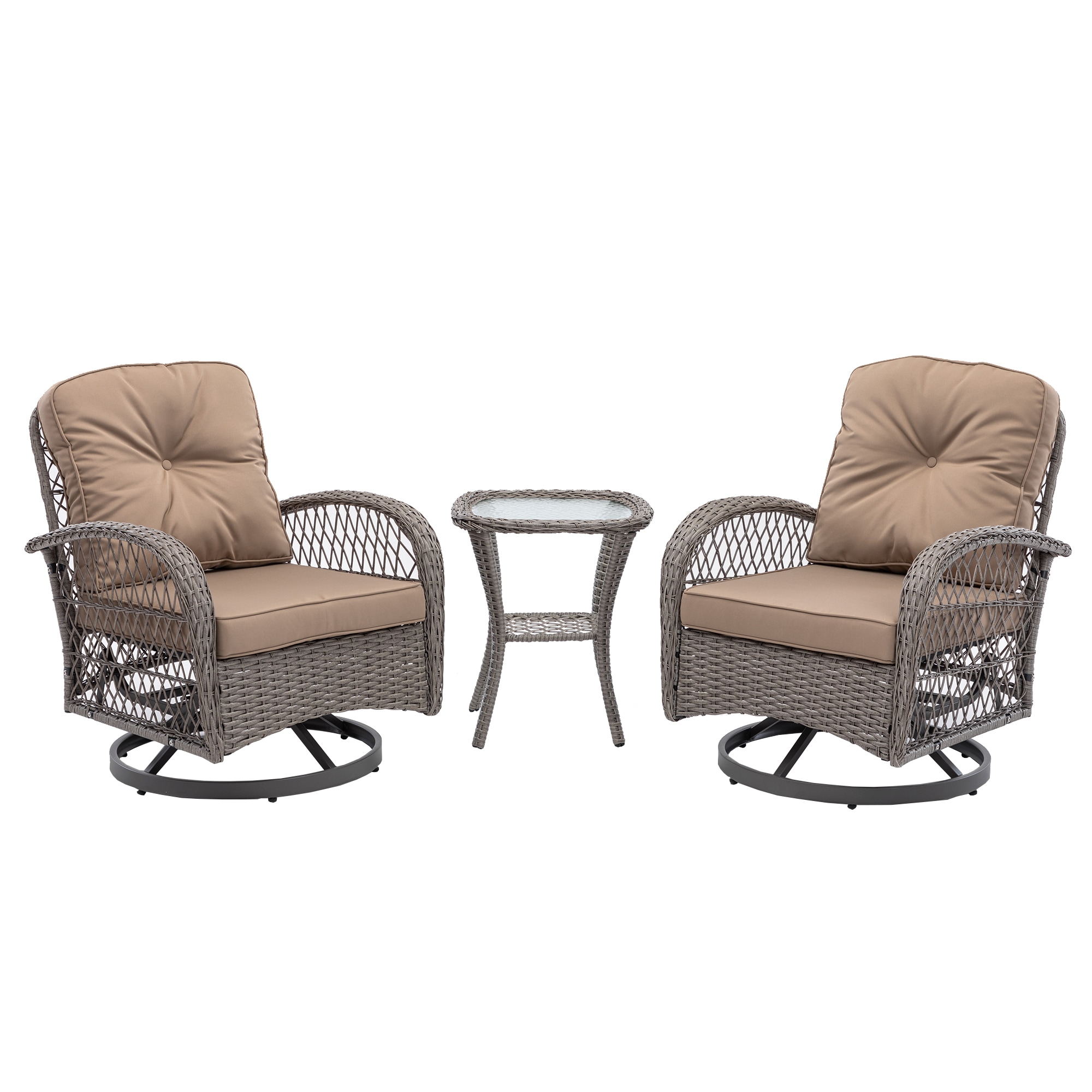 AHIOU HOME ZAAHG-142462PS Alton 3 -Piece Rattan Patio Conversation Set with Tan Cushions