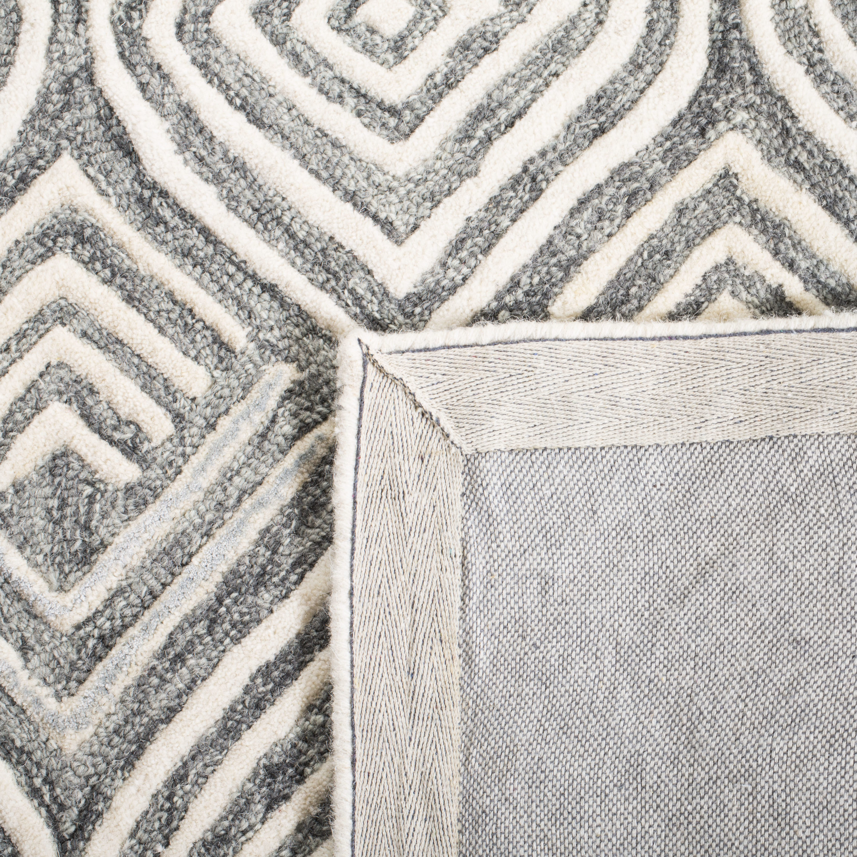 Elegant Ivory & Grey Floral Tufted Wool Square Rug - 6'x6'