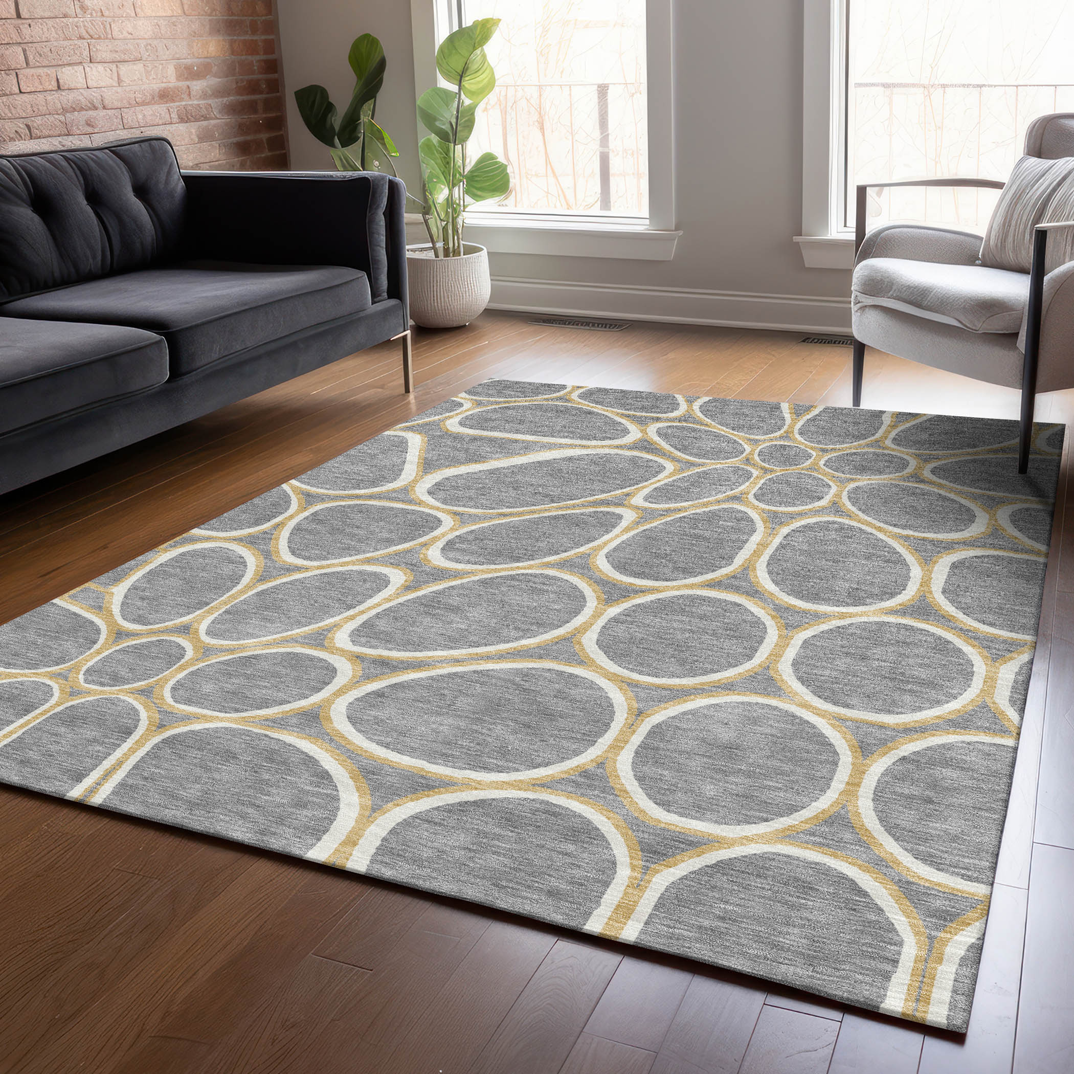 Addison Rugs ACN1041GY30X46 Chantille ACN1041GY 2 x 3 (ft) Polyester Gray Rectangular Indoor/Outdoor Geometric Machine washable Area rug