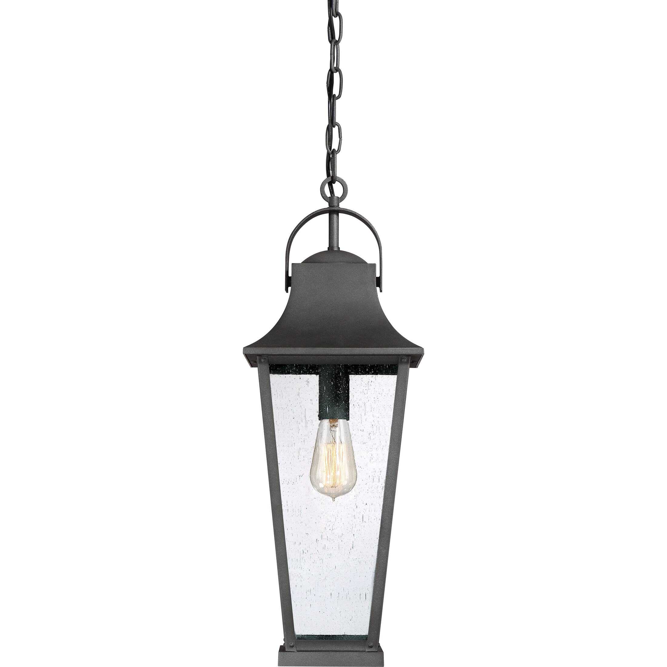 Quoizel Galveston Mottled Black Transitional Seeded Glass Lantern Mini Hanging Pendant Light In