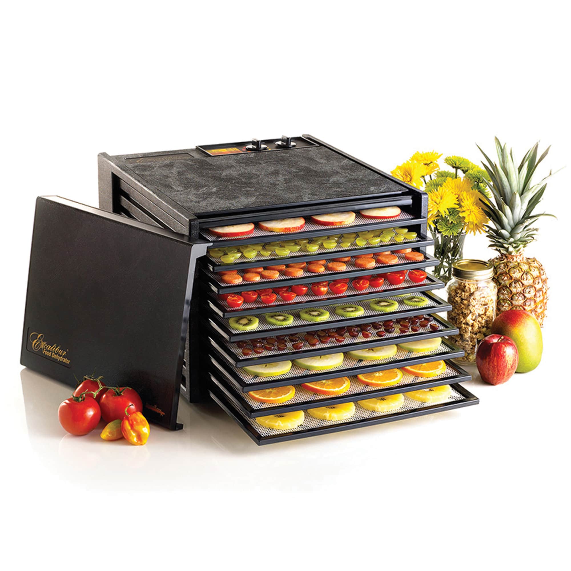 Excalibur Electric Food Dehydrator Performance Series 6-Tray with  Adjustable Temperature Control Includes Stainless Steel Drying Trays Glass  Door Top