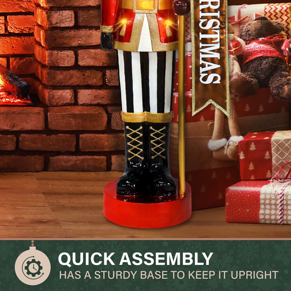 4-Ft Red and Gold Resin Nutcracker with LED Lights