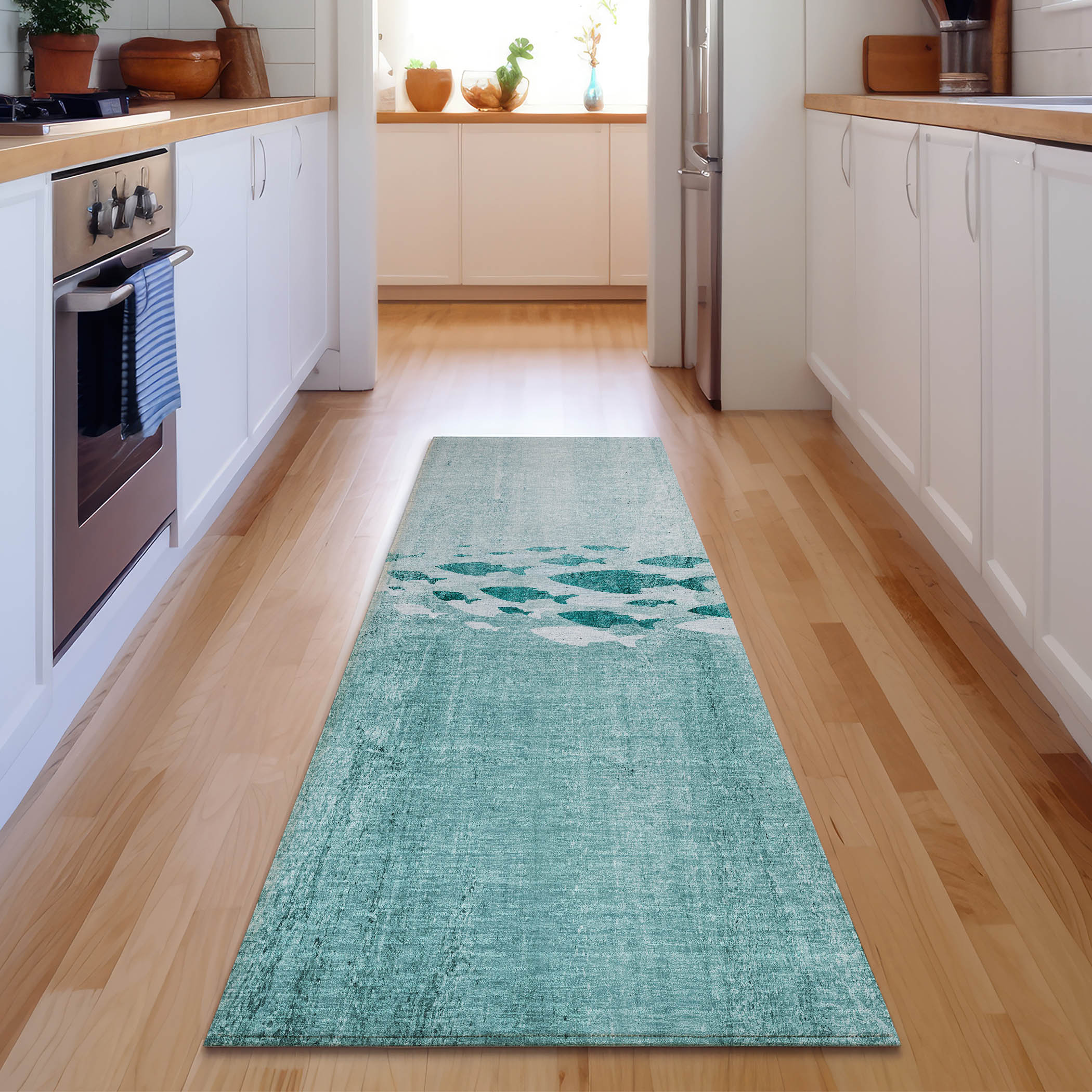Addison Rugs AMF627TE2X8 Mayfield AMF627TE 2 x 7 (ft) Polyester Teal Rectangular Indoor Animal print Machine washable Runner rug