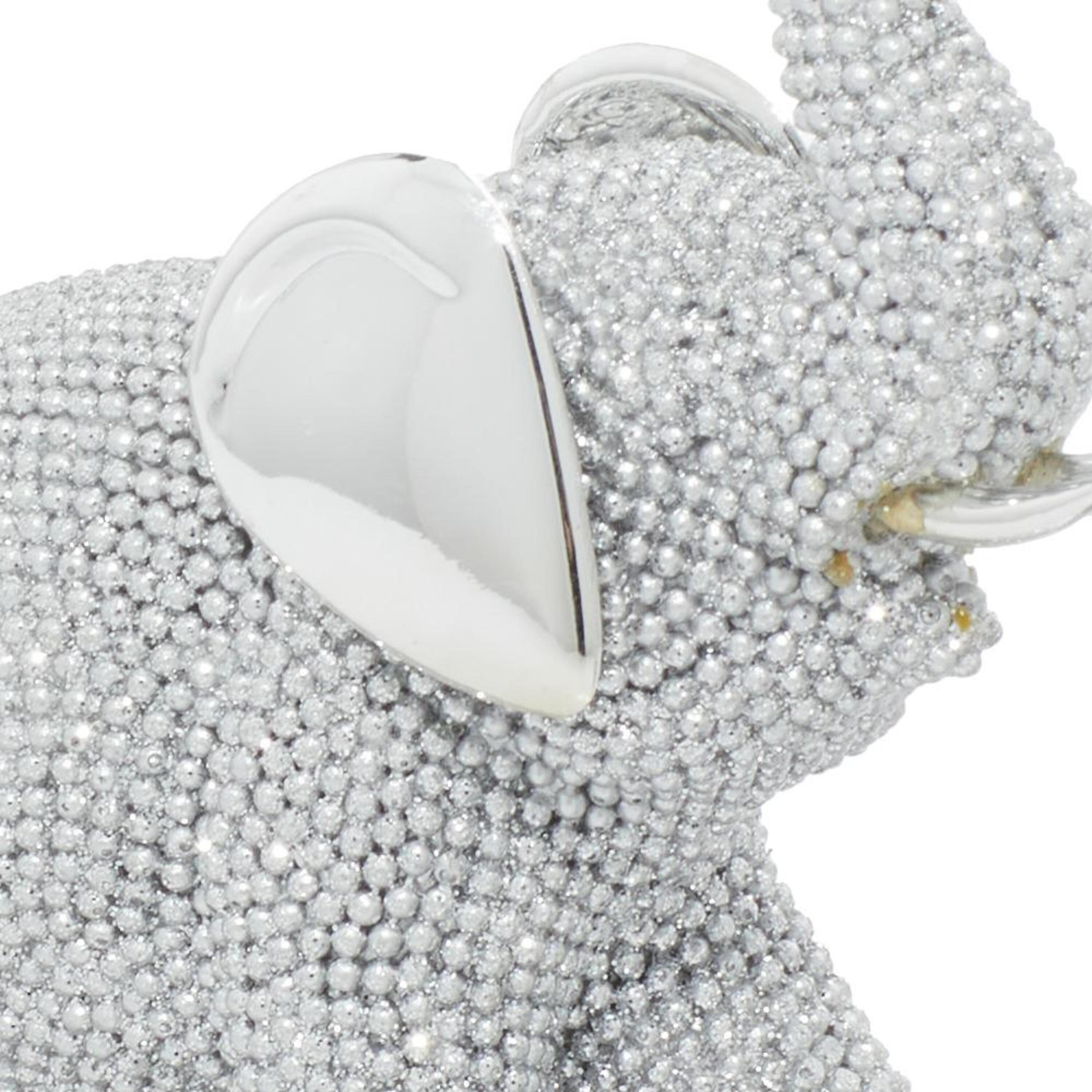 Silver Polystone Elephant Sculpture on Curved Base
