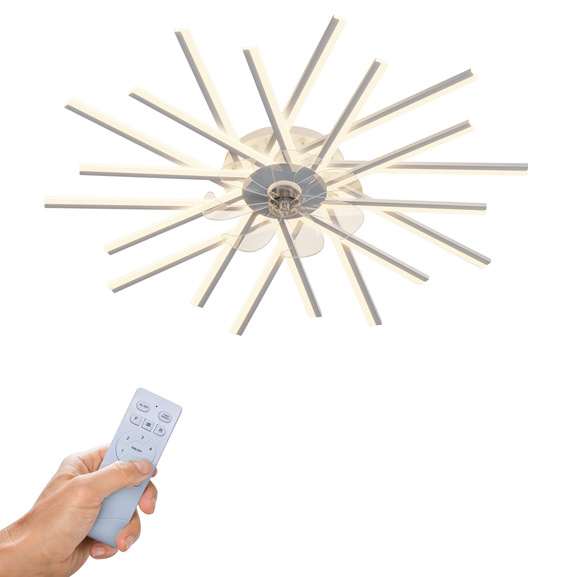 Bybafun YB9100036 45-in Color-Changing Integrated LED Flush Mount Smart White with Finished Blades Fandelier Ceiling Fan With Light - Remote Included ( 7 -Blade )