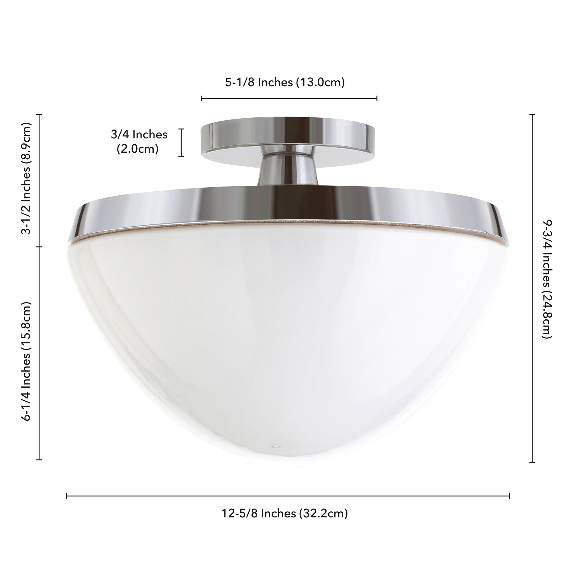 Polished Nickel and White Glass Dome Semi Flush Mount