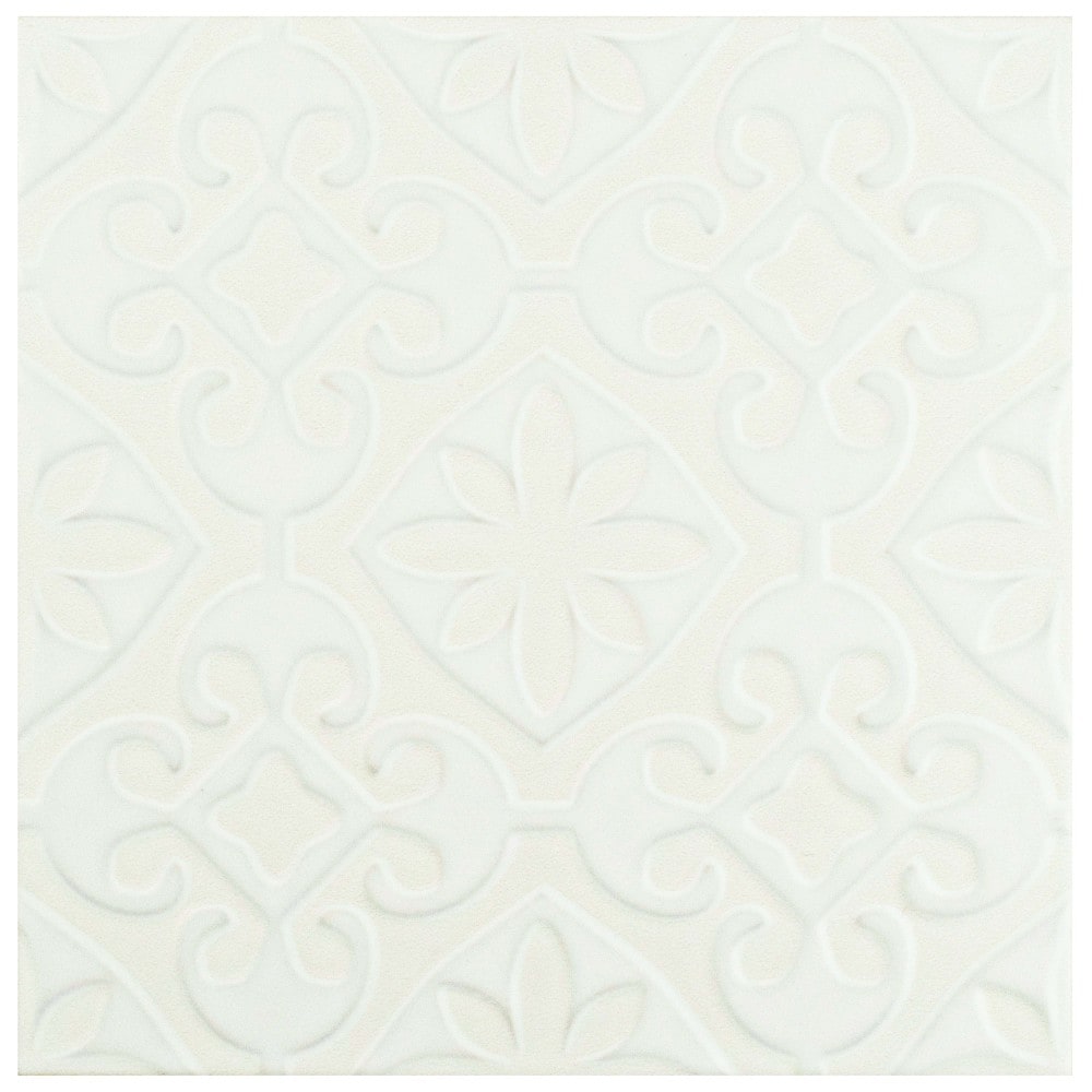 Affinity Tile S1WRCTXVWT Sample - Triplex Valverde White 8-in x 8-in Satin Ceramic Patterned Wall Tile