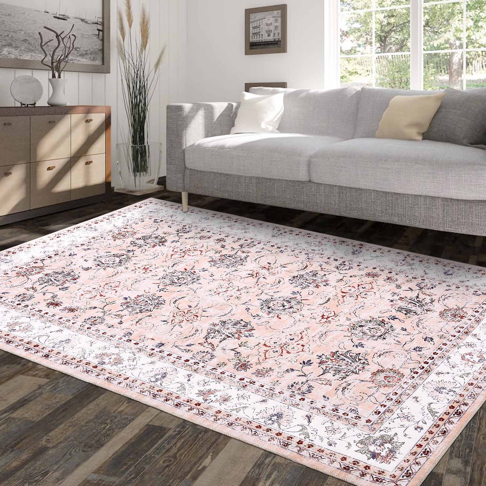 Garvee YXY-LO-PHO-105JT7P4 5 x 7 (ft) Loomed Pink Rectangular Indoor Floral/Botanical Tropical Machine washable Pet Friendly Area rug