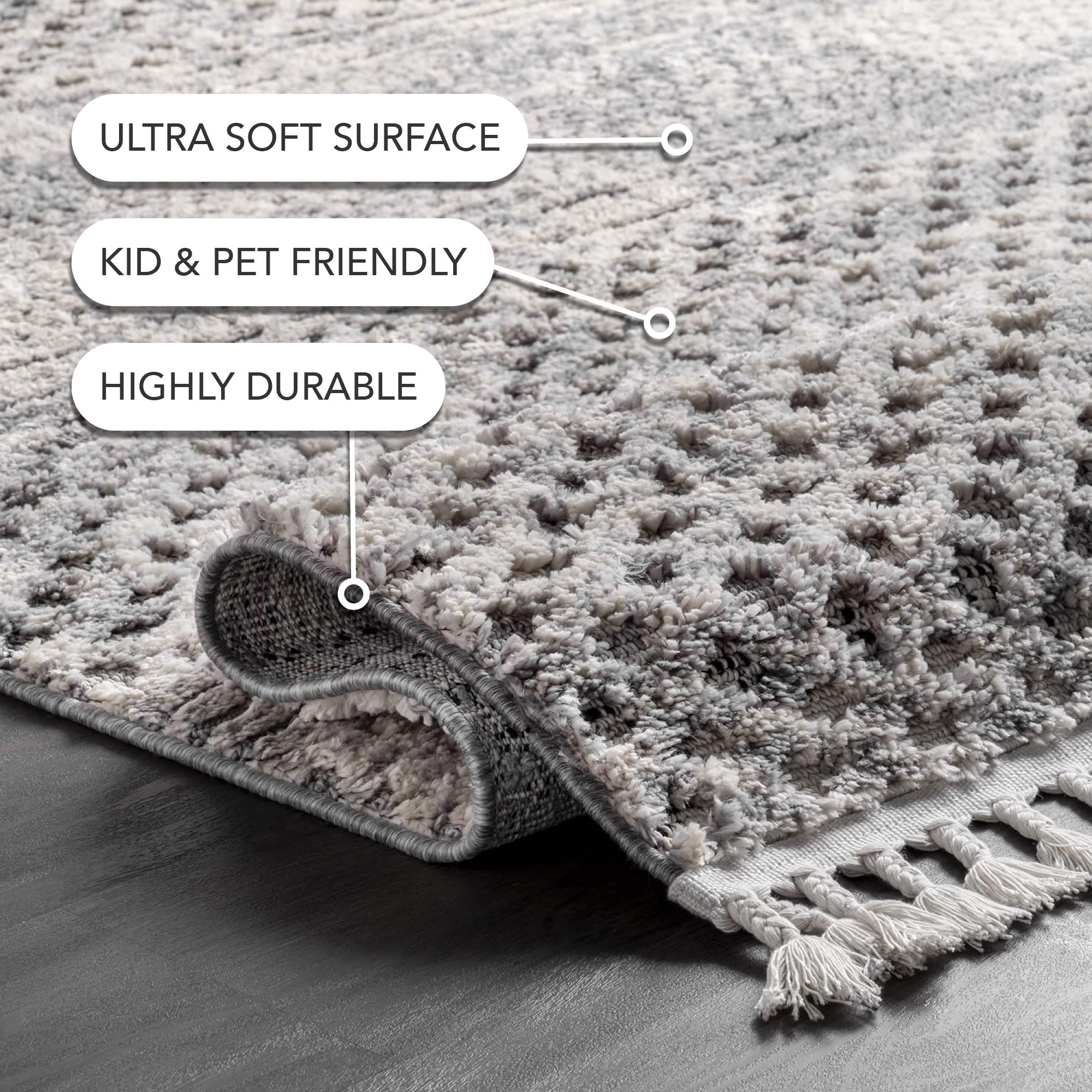 Luxe Gray Geometric 4' x 6' Synthetic Easy Care Area Rug