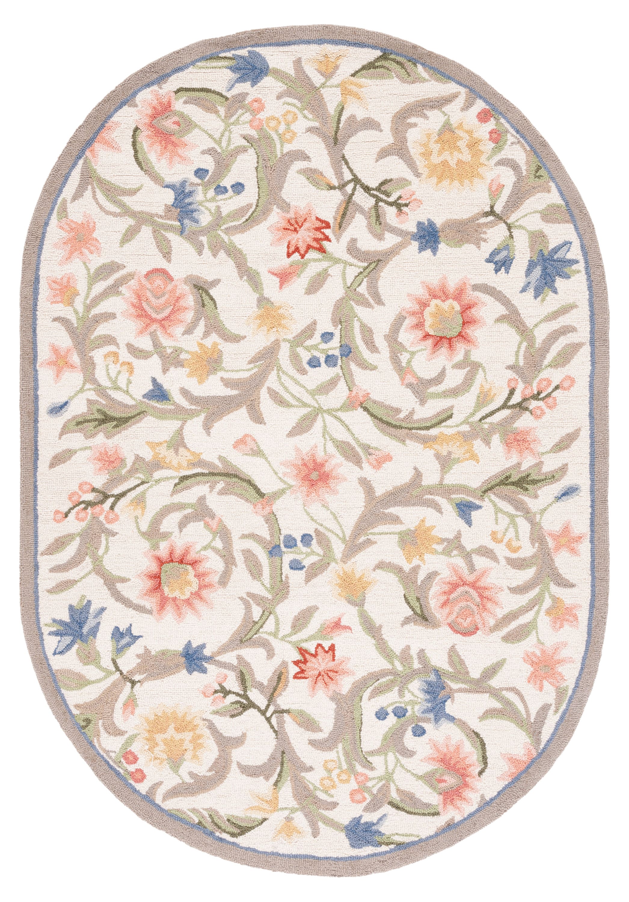 Safavieh HK248A-6OV Chelsea Floral Scroll 6 x 9 (ft) Hooked Wool Ivory Oval Indoor Floral/Botanical Farmhouse/Cottage Area rug