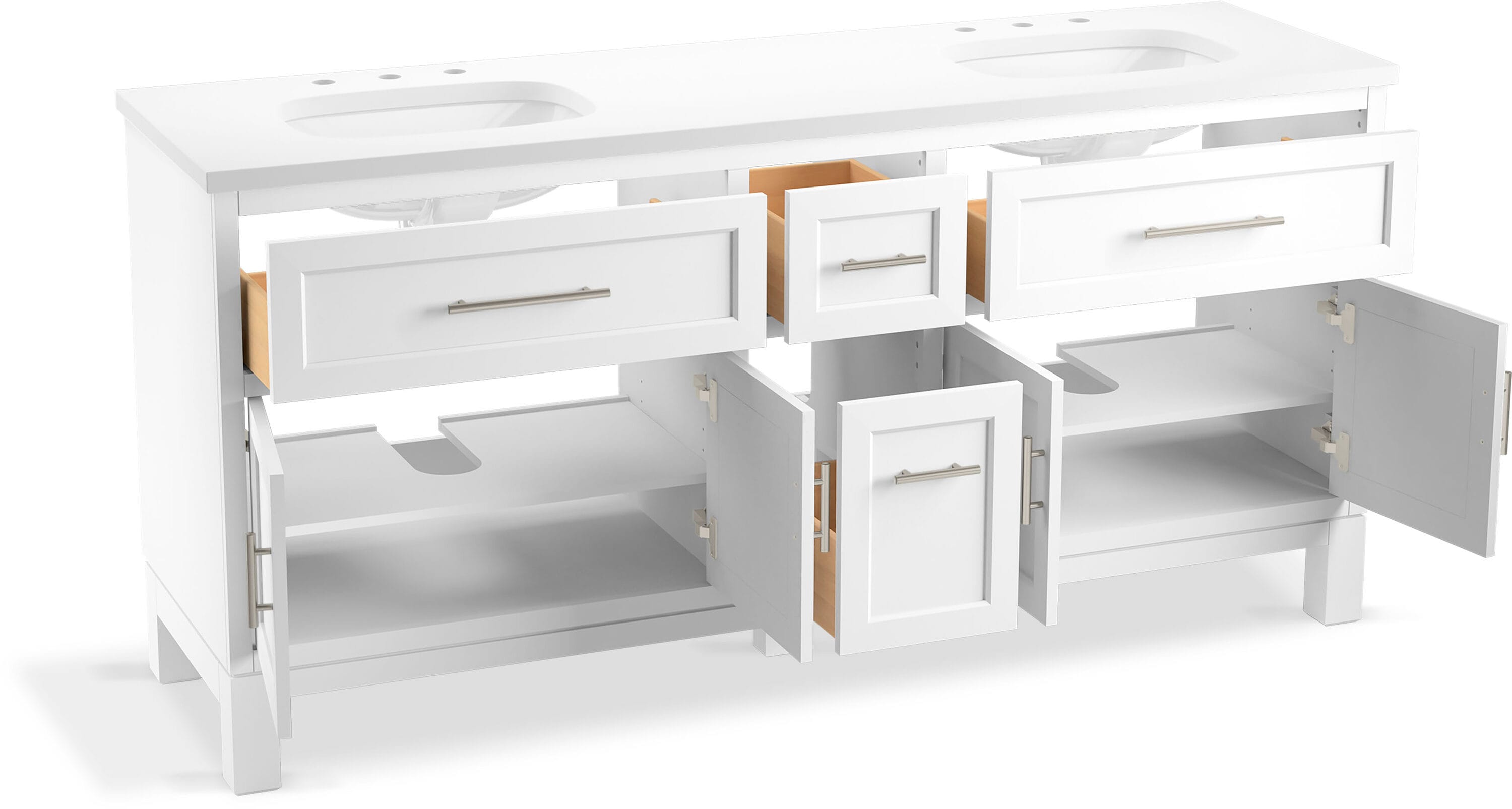 White Double Freestanding Bathroom Vanity with Quartz Top