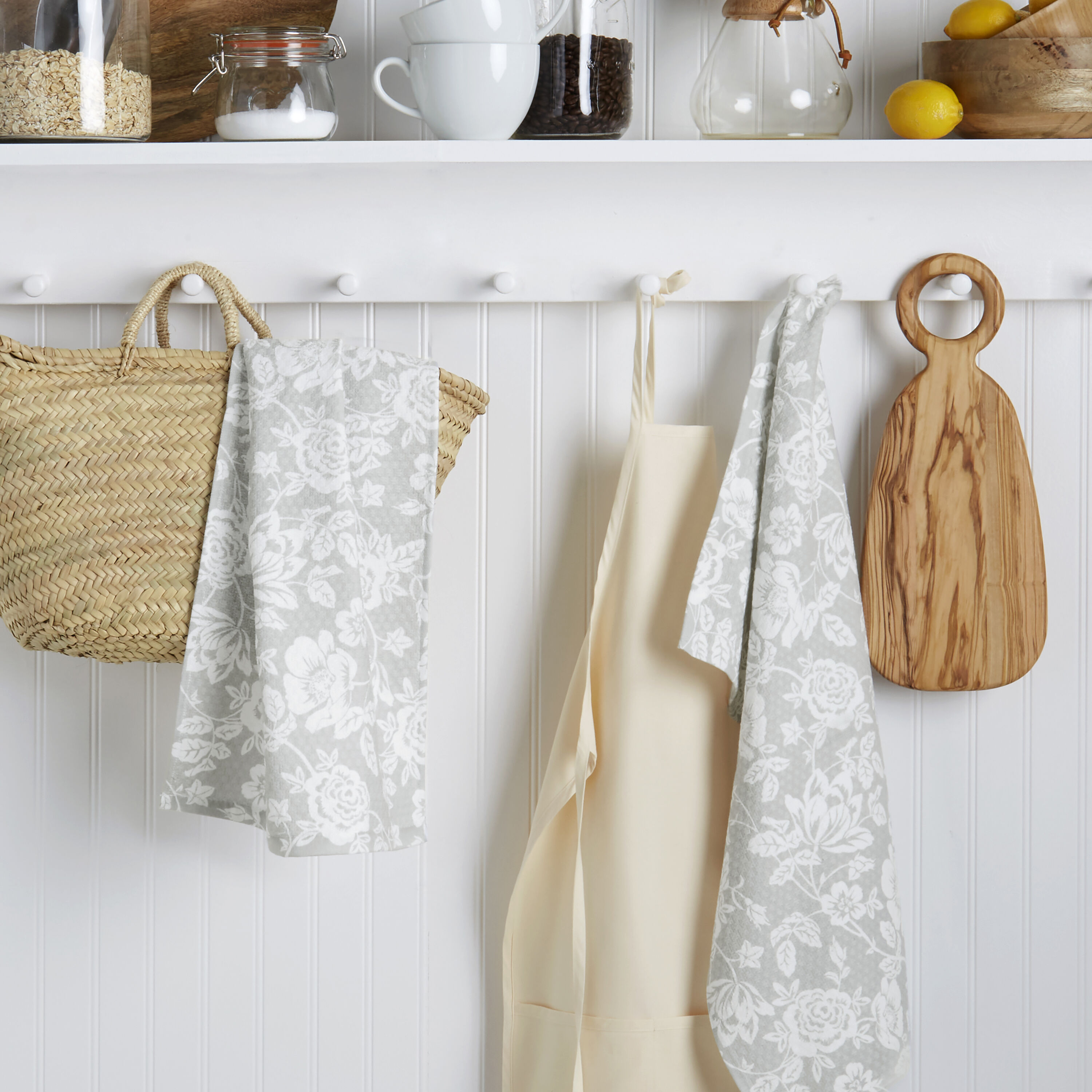 Gray Floral Cotton Kitchen Towel Set, 2 Piece