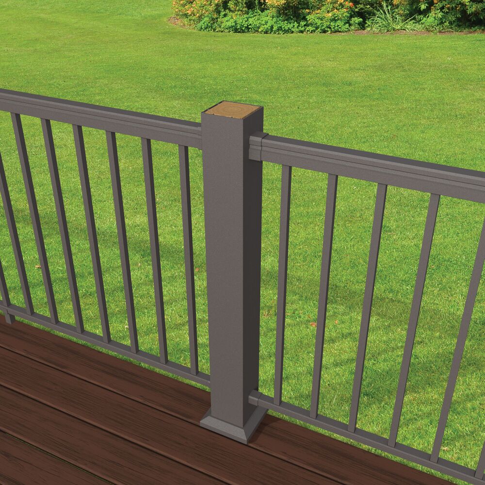 Freedom 4.25-in x 4.85-in x 3-ft Matte Bronze Aluminum Deck Post Sleeve ...