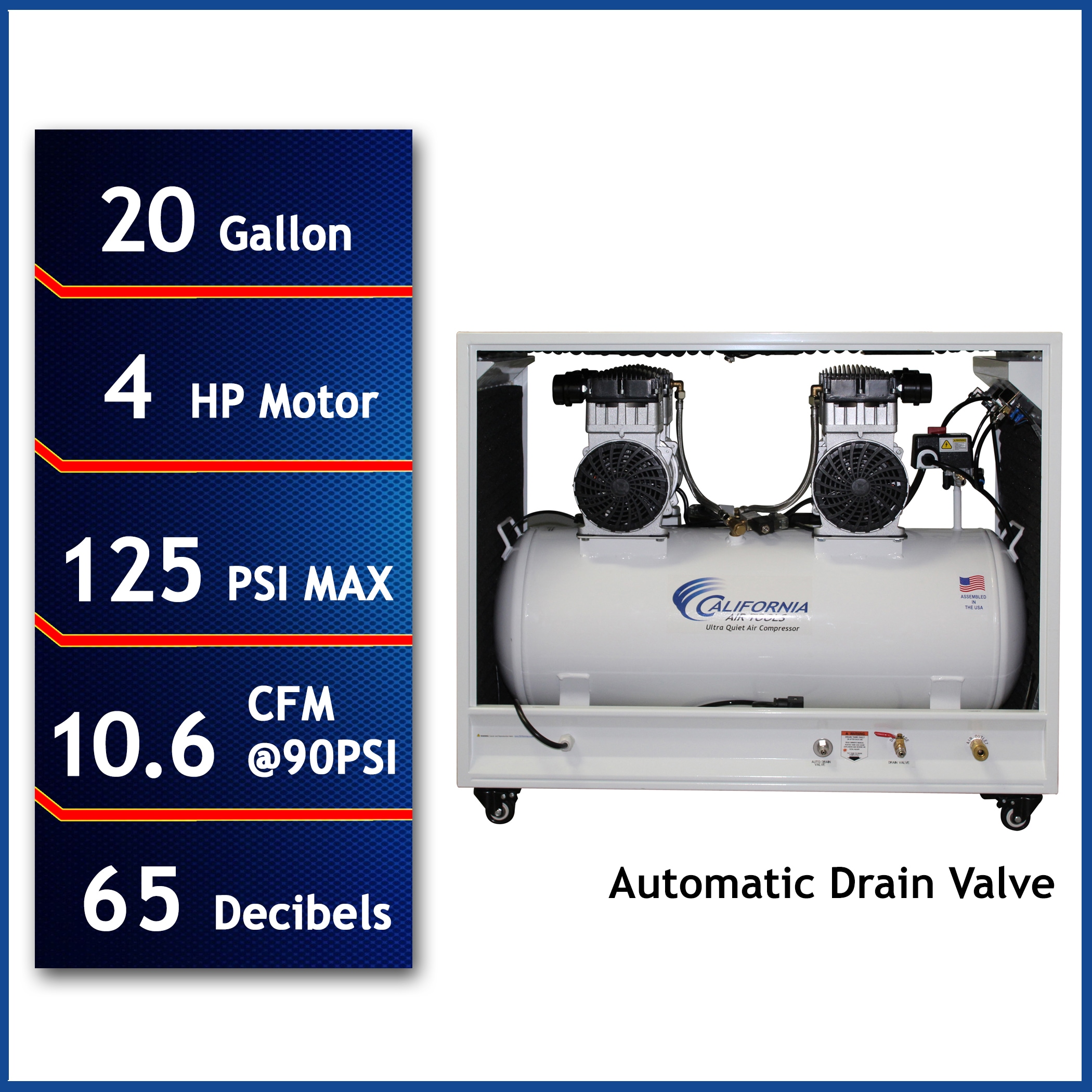 California Air Tools 20040SPCAD 20-Gallon Portable Electric 125 PSI Horizontal Air Compressor