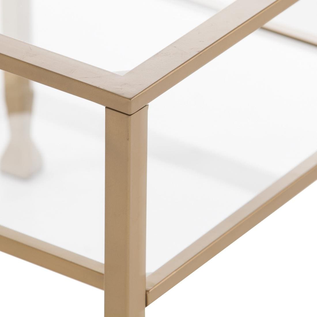 HomeRoots 4000402440 16.5-Inches W x 24-Inches H Gold Glass Rectangular Midcentury End Table with Storage Assembly Required