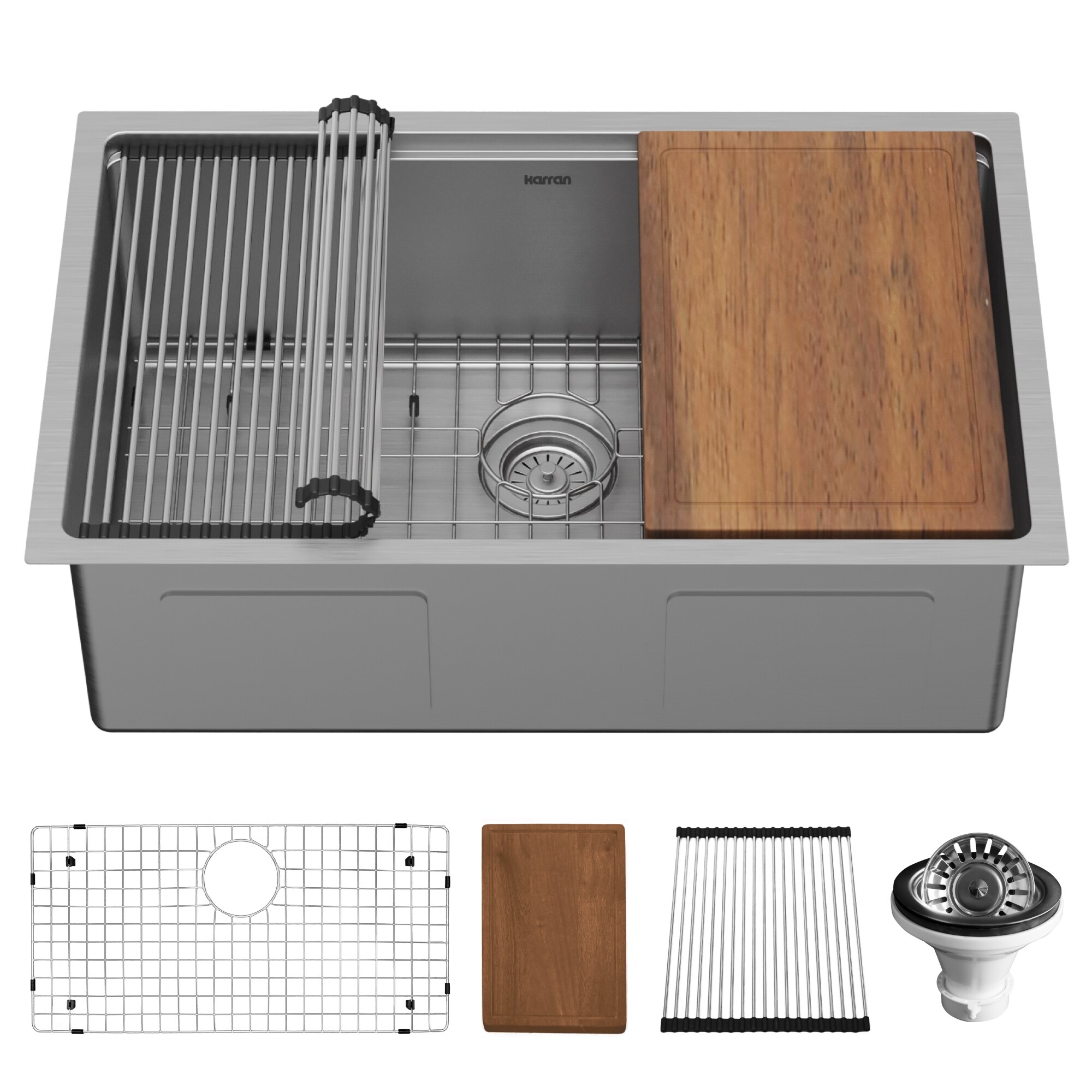 Karran WS-35-PK1 Undermount 30-in x 18.75-in Stainless steel Single bowl 16 -Gauge Workstation Kitchen Sink