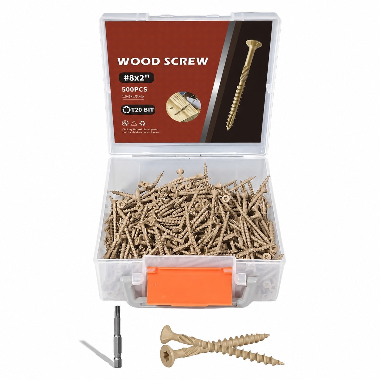 Phyfalip  Deck Screws Number 8 Two Inch Wood Screws 500 pcs Rust Resistant Torx Drive Exterior Screws for Timber Fence Log Includes T20 Bit