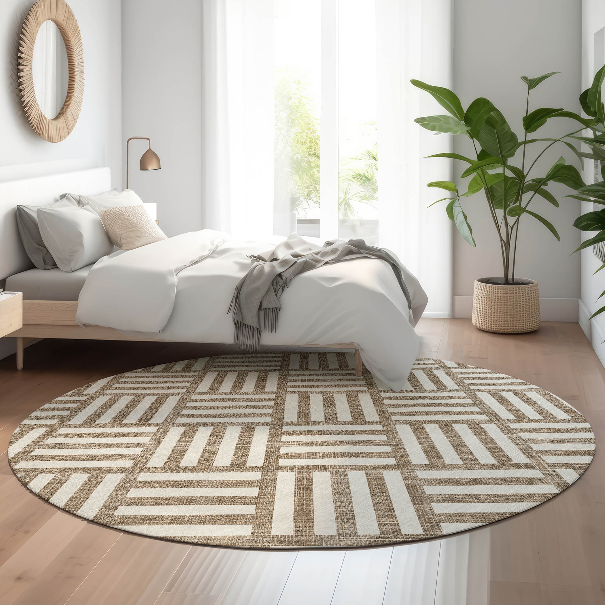 Addison Rugs AMF620BR8RO Mayfield AMF620BR 8 x 8 (ft) Loomed Polyester Brown Round Indoor Geometric Machine washable Area rug