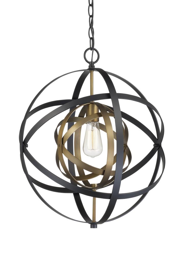 Lucid Lighting 10791 AG/BK Antique Gold + Black Industrial Globe Medium (10-22 inches) Hanging Pendant light