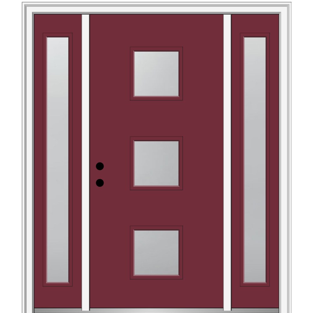 MMI DOOR ZZ347490R 60-in x 80-in x 4-9/16-in Fiberglass Pulse lite Right-hand inswing Burgundy Painted Prehung Front Door with Sidelights with Brickmould Insulating core