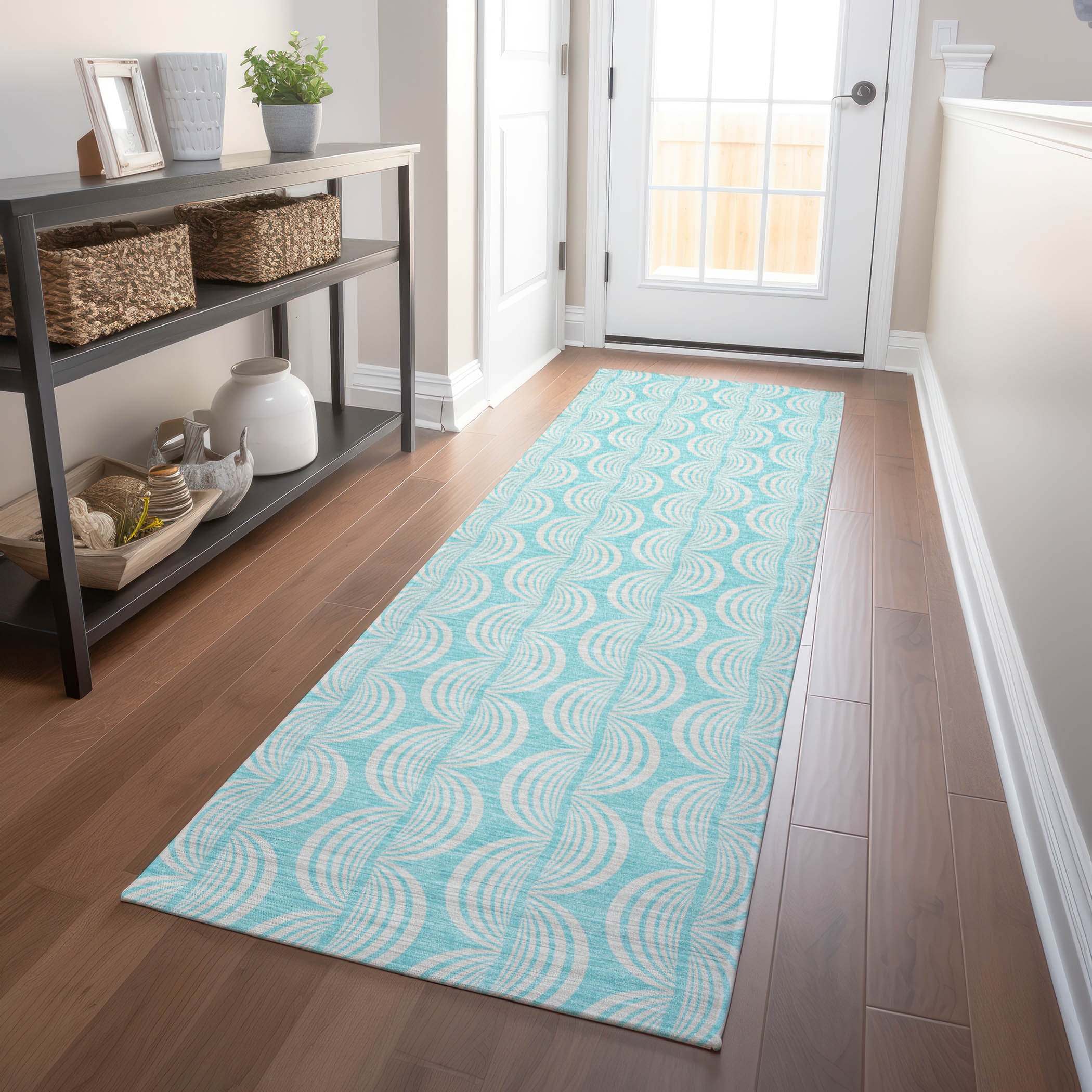 Addison Rugs ACN1056AQ2X8 Chantille ACN1056AQ 2 x 7 (ft) Polyester Aqua Rectangular Indoor/Outdoor Geometric Machine washable Runner rug