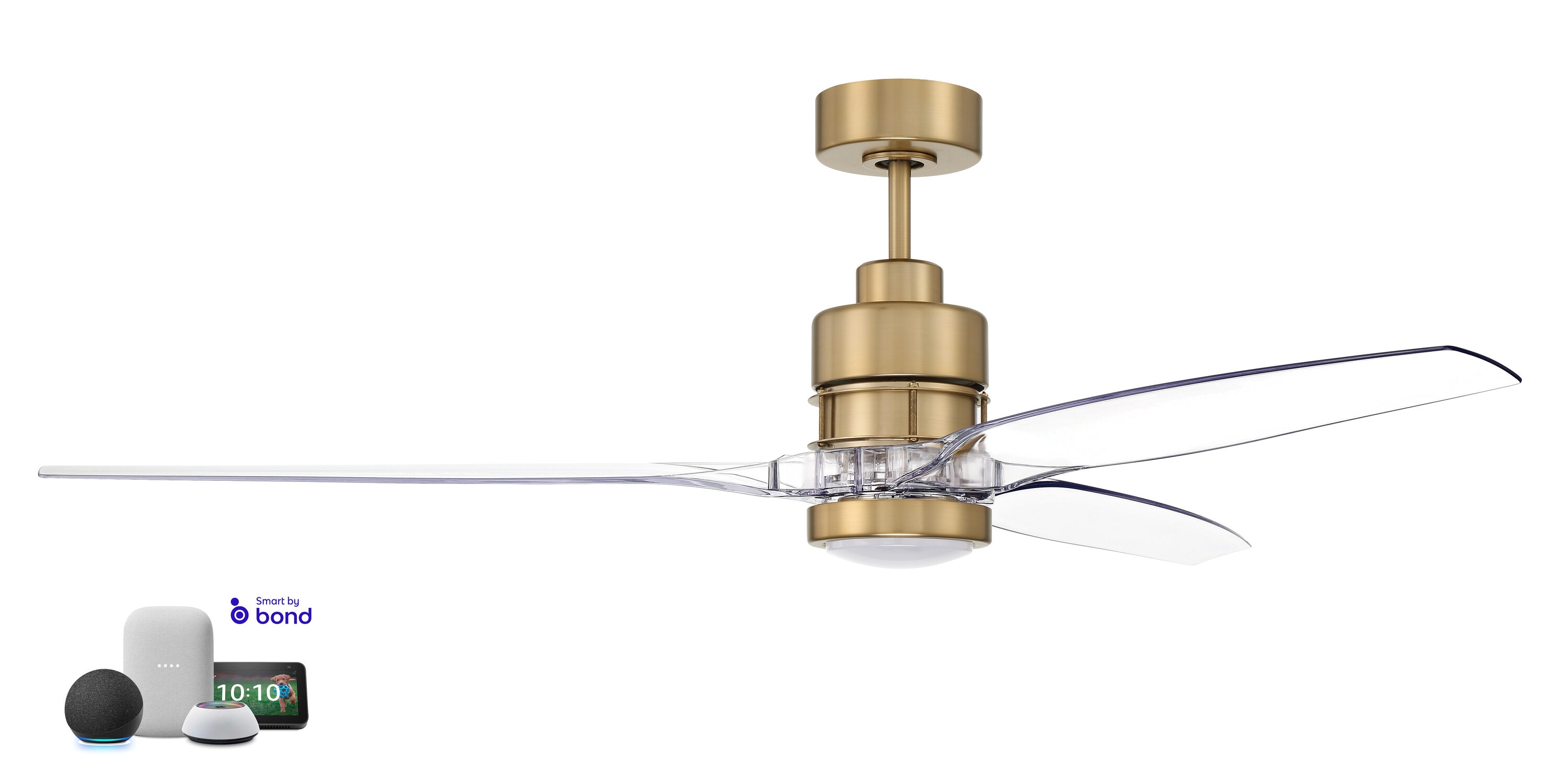 Craftmade SONWF60SB3-CAP Sonnet 60-in Integrated LED Smart Satin Brass with Clear Acrylic Blades Ceiling Fan With Light - Remote Included ( 3 -Blade )