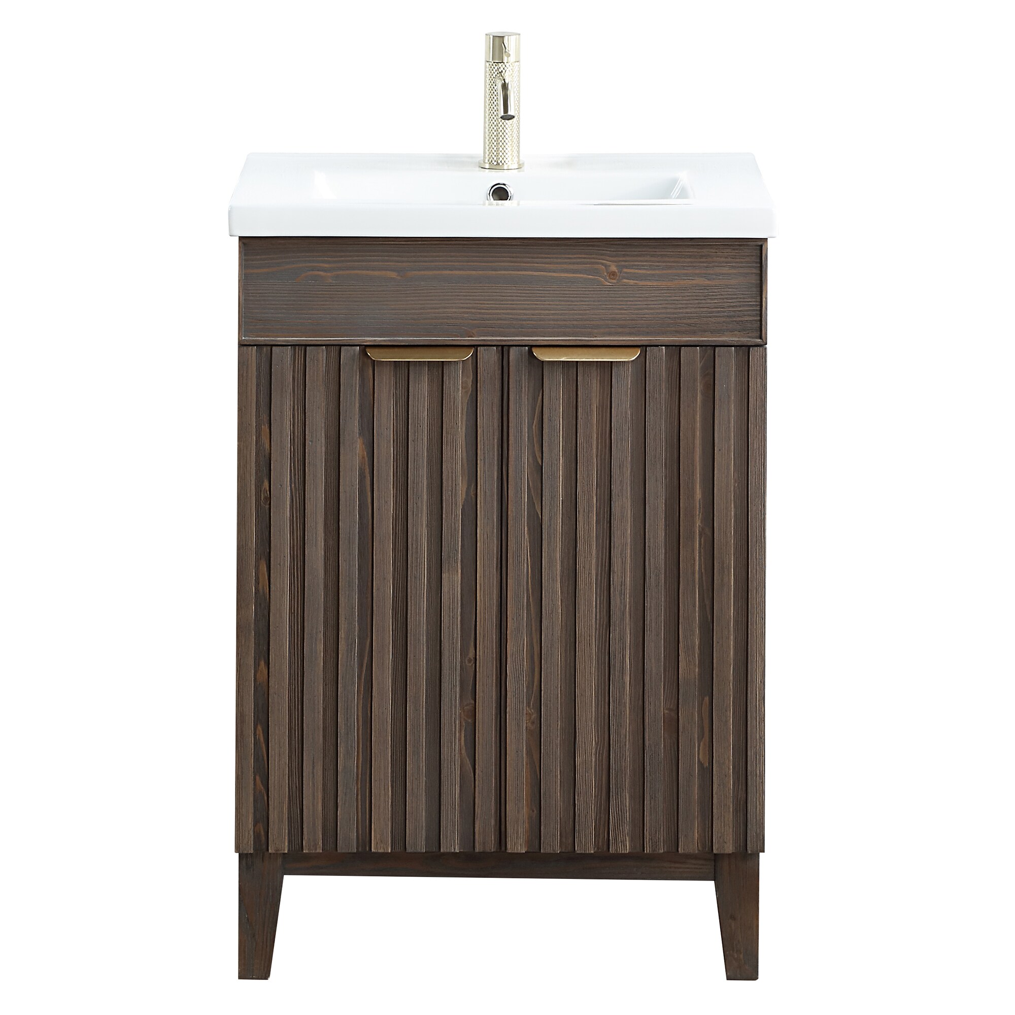 Palos 24-in Spruce Antique Brown Single Sink Bathroom Vanity with White Ceramic Top | - Vinnova 707624-SA-WH-NM