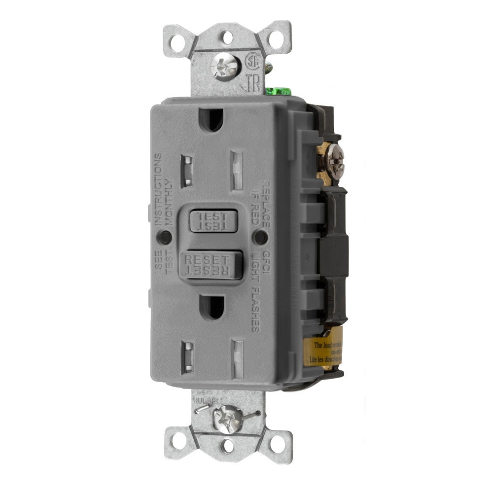 Hubbell GFTRST15GYZ 15-Amp 125-volt Tamper Resistant GFCI Residential/Commercial Decorator Outlet, Gray