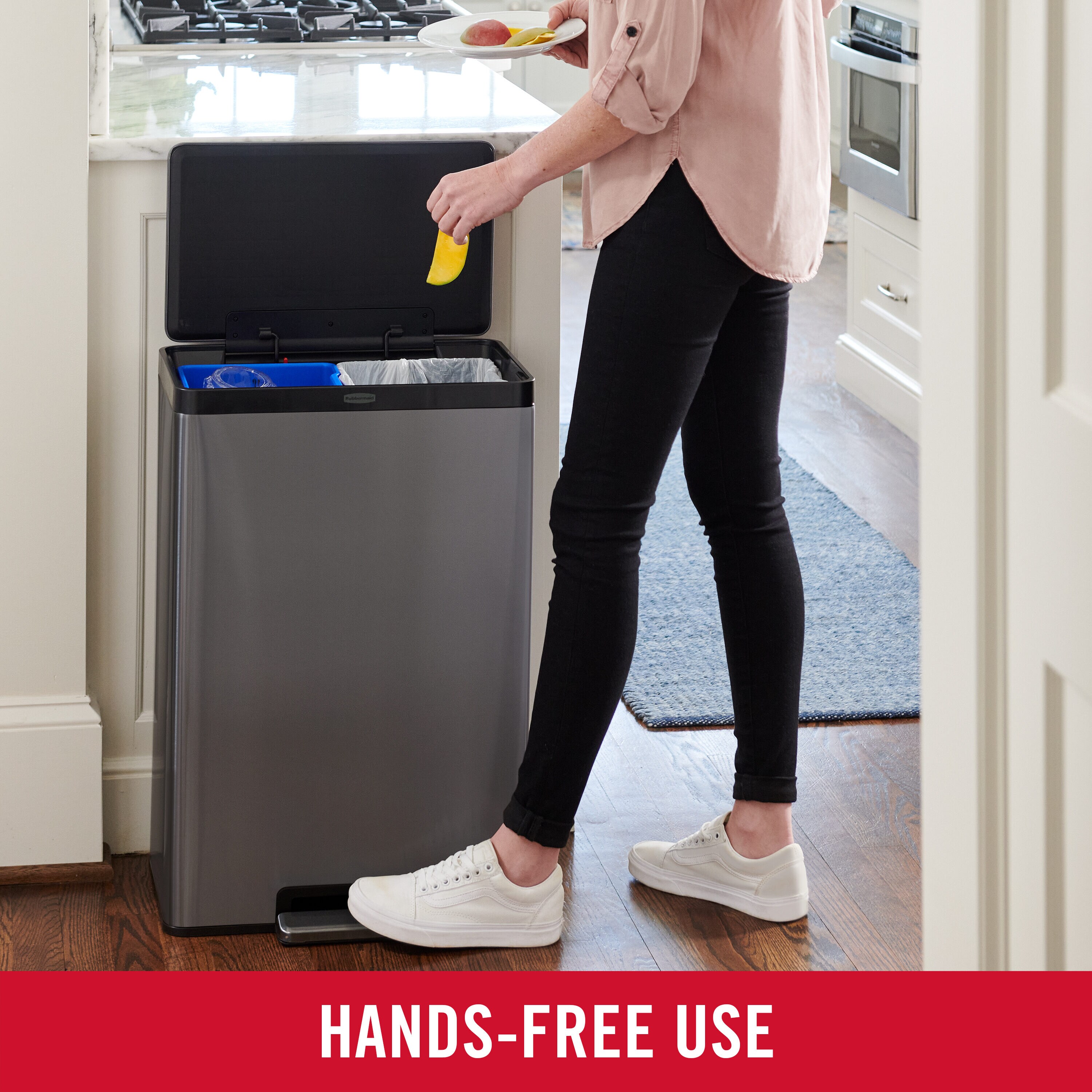 Rubbermaid 10.5-Gallons Charcoal Metal Touchless Indoor Kitchen Trash Can with Lid