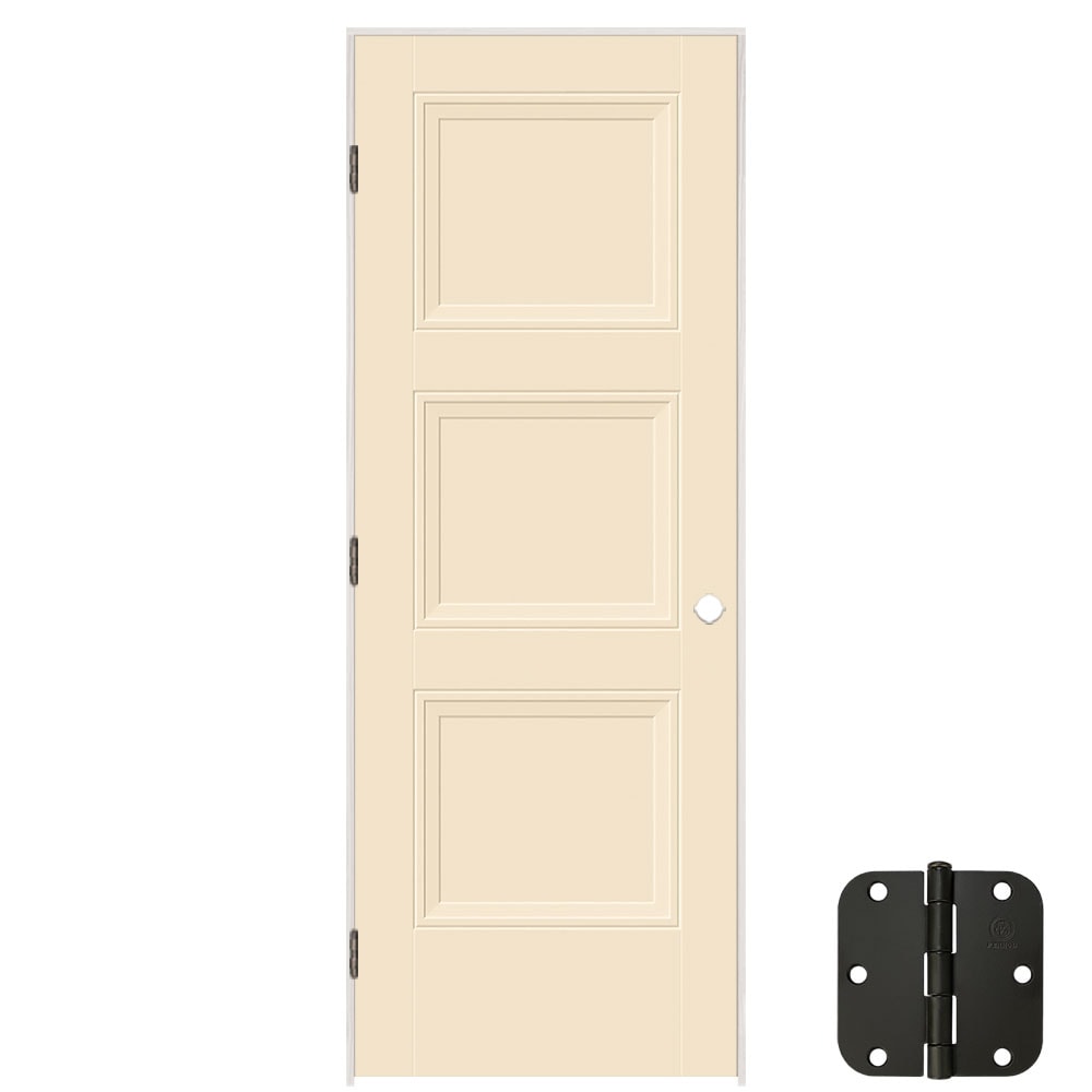 Masonite 1573313 24-in x 80-in Cream N Sugar Solid core 3-panel square Left hand Smooth Prefinished Molded composite Flat Jamb Single Prehung Interior Door