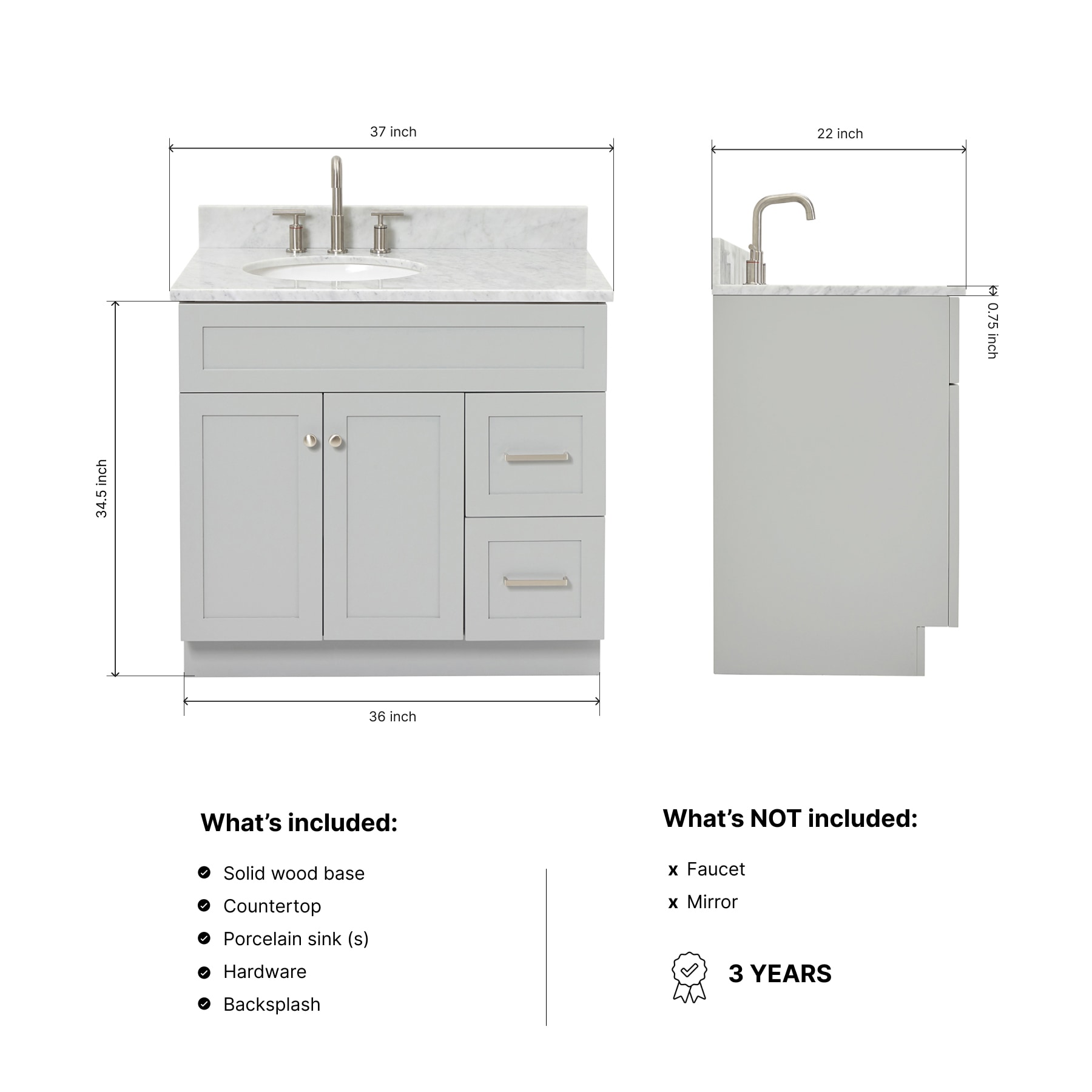 ARIEL F037SLCW2OVOGRY Bath-Vanity-Combo - View #4