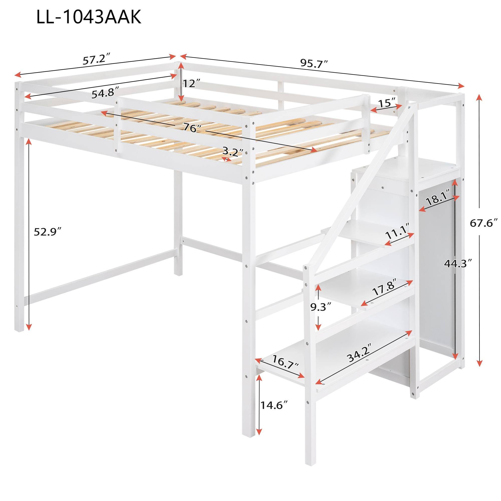 Yiekholo Contemporary Full Loft Bed with Built-in Wardrobe and ...