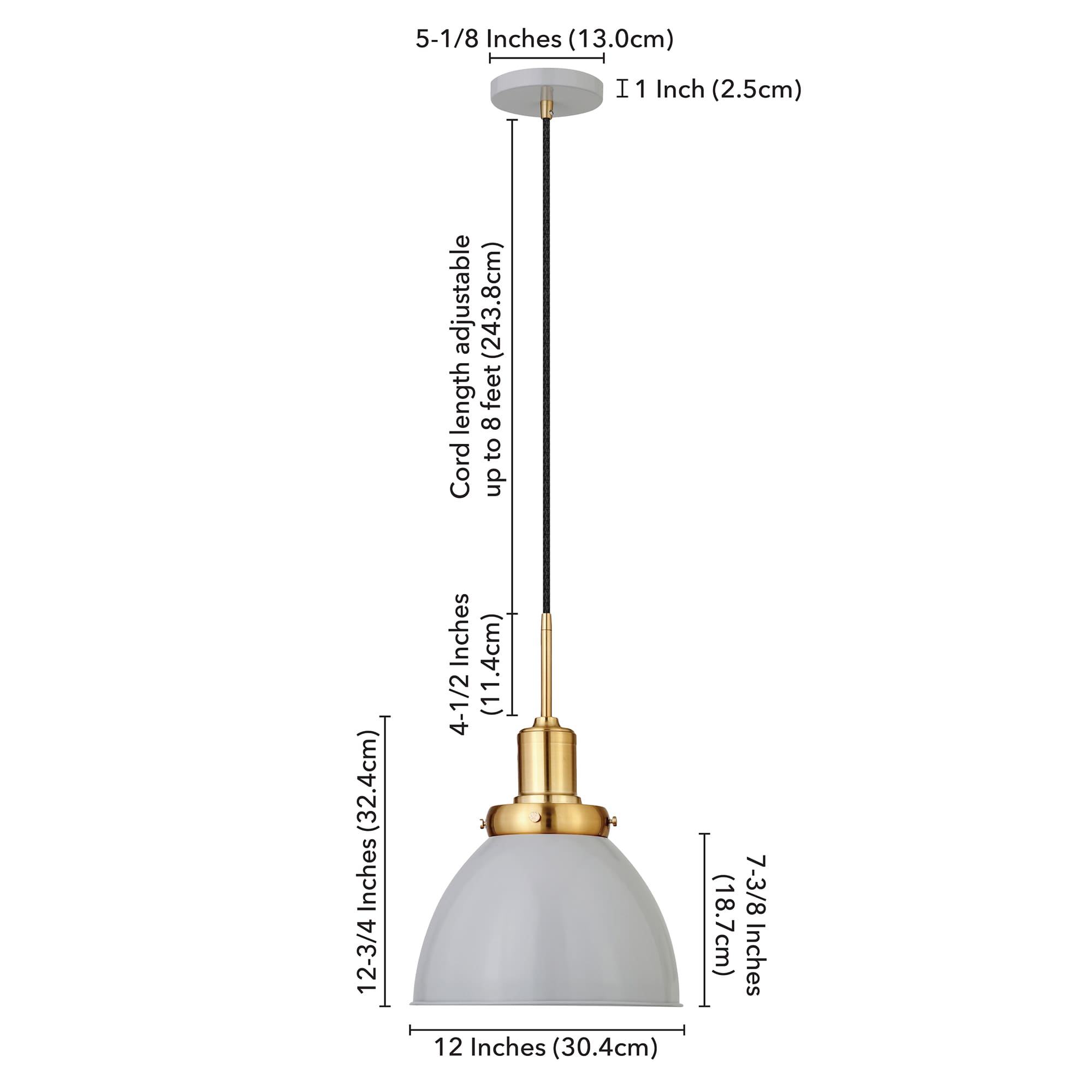 Madison 12" Matte Gray and Brass Metal Pendant Light