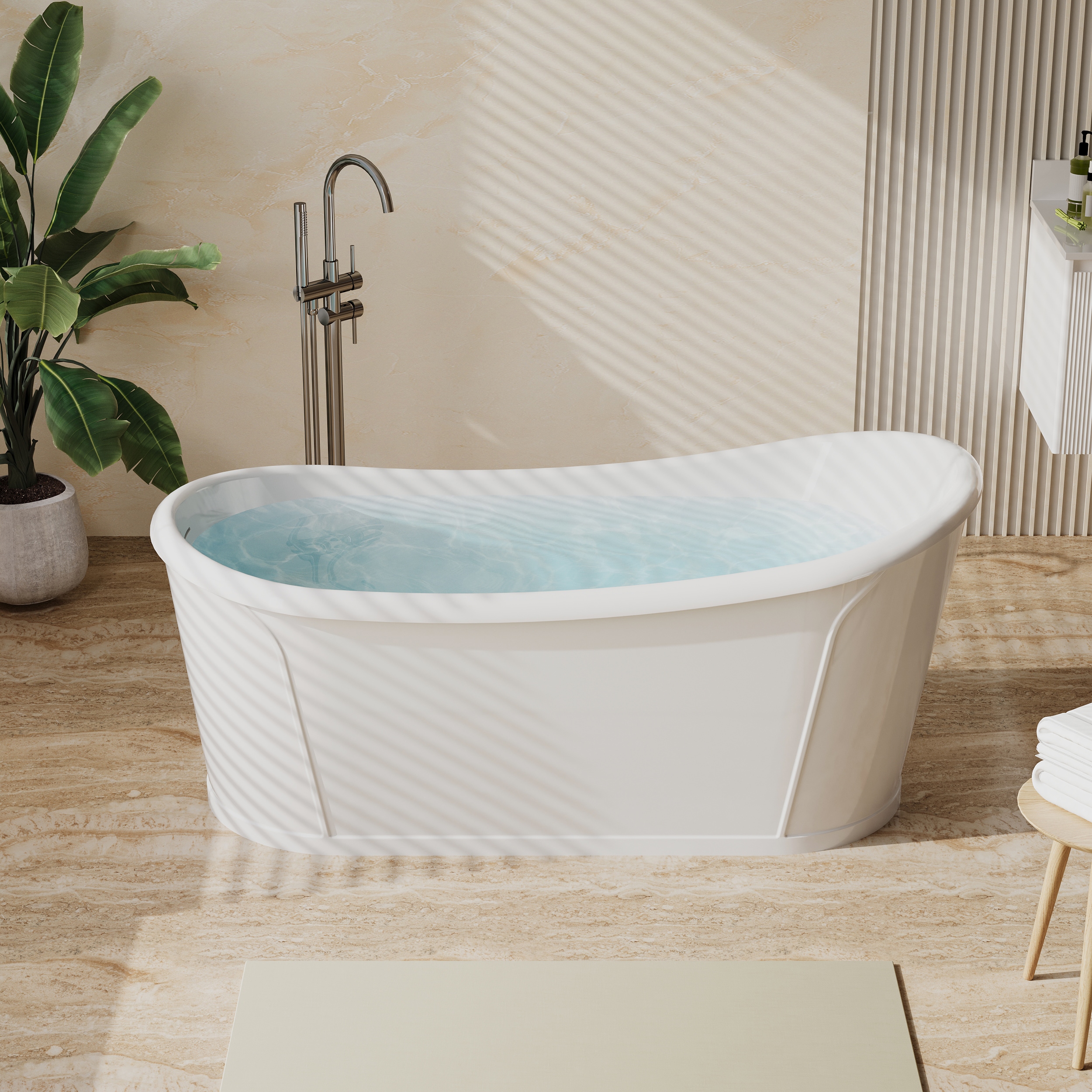 WELLFOR CB-P163600 BM Freestanding Soaking Bathtub 67-in x 30-in White Acrylic Oval Freestanding Soaking bathtub with Drain ( Left Drain )
