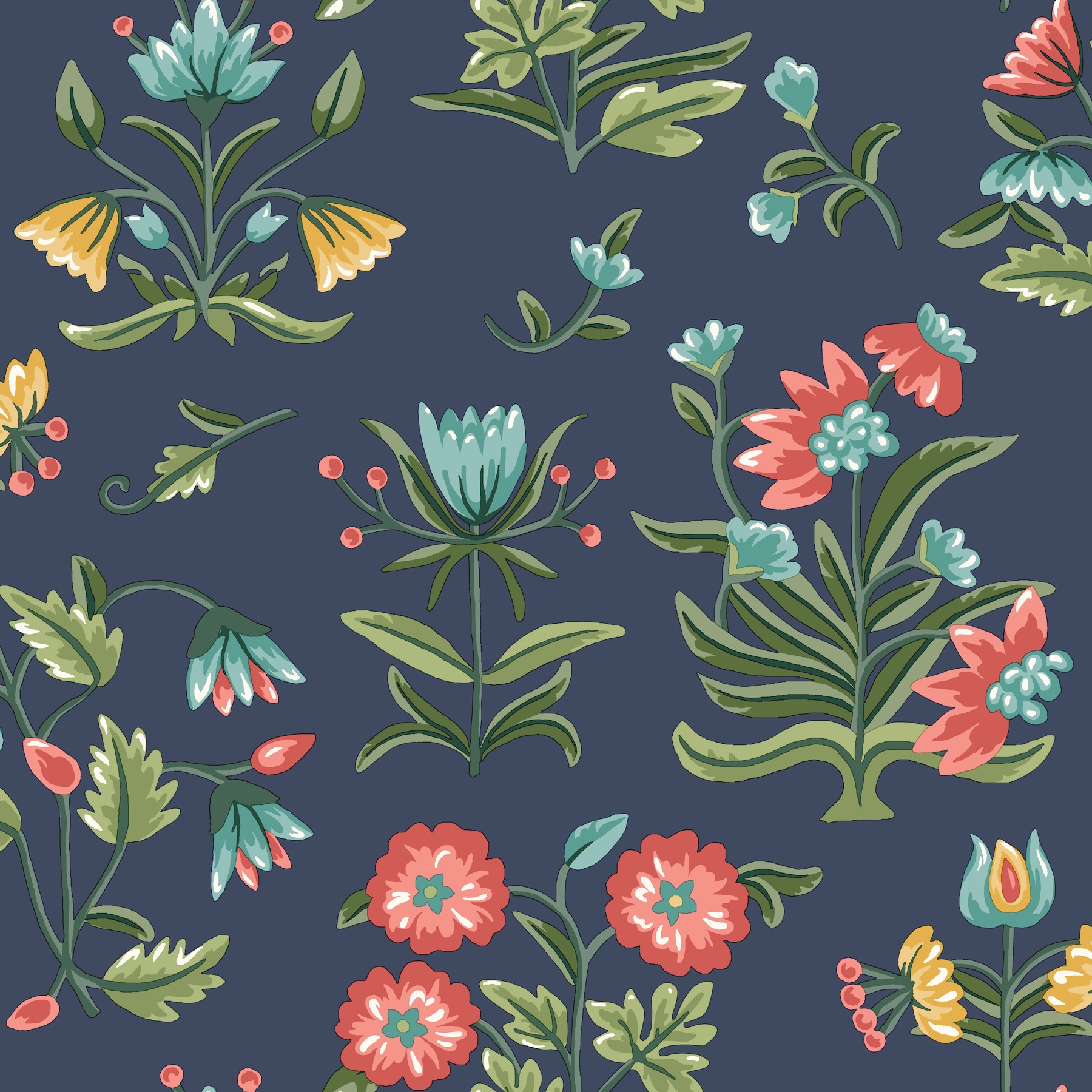 Erin & Ben PSW1516RL 34.2-Sq. Feet Blue Non-woven Floral Self-adhesive Peel and Stick Wallpaper