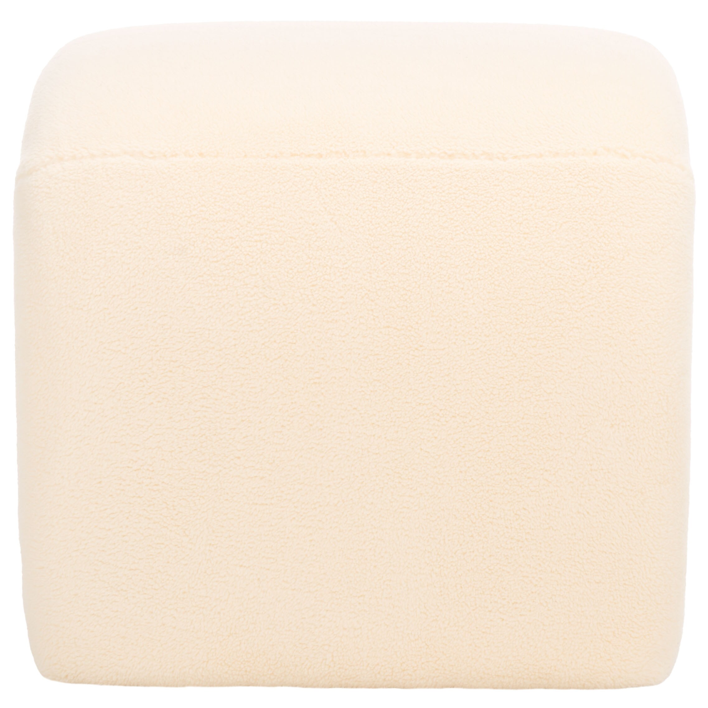 Kibo Cream Faux Shearling Modern Ottoman with Pine Frame
