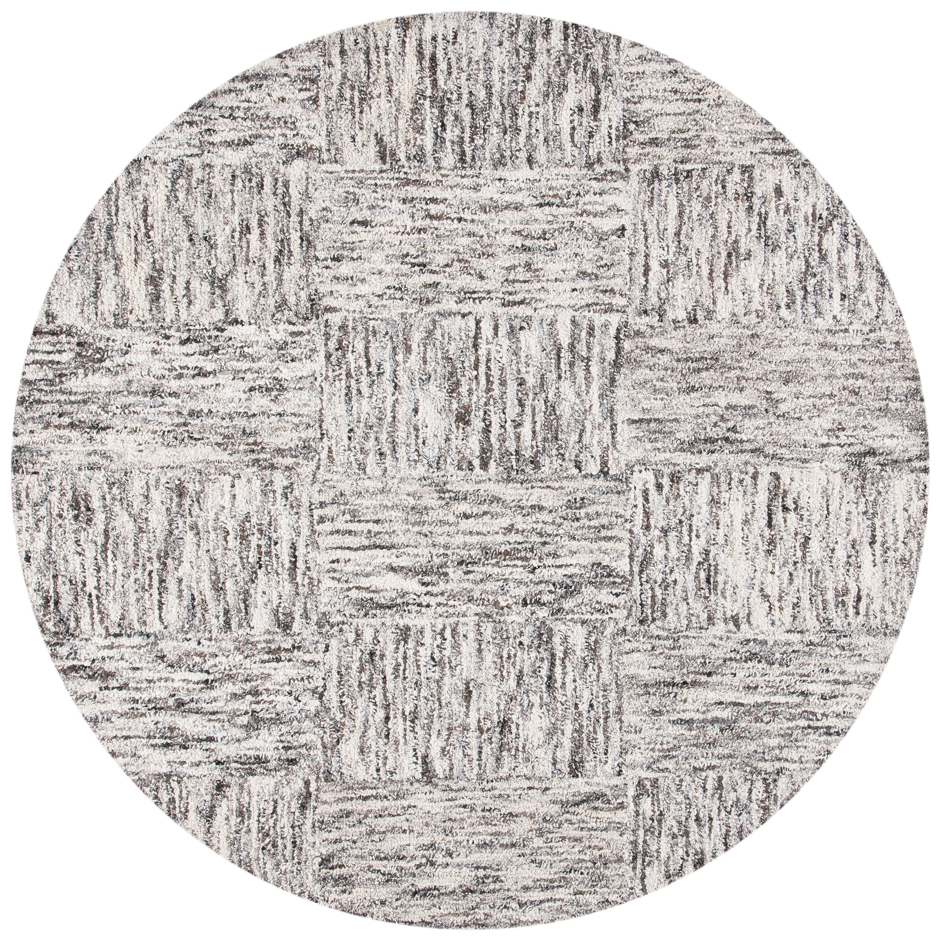 Ivory Charcoal Abstract Hand-Tufted Wool Round Rug - 6'