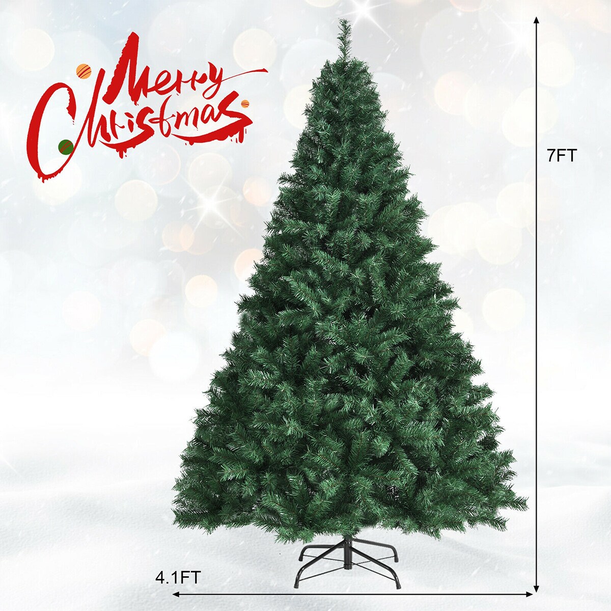 WELLFOR 7-ft Full Artificial Christmas Tree with 968 Tips - Green in the Artificial  Christmas Trees department at