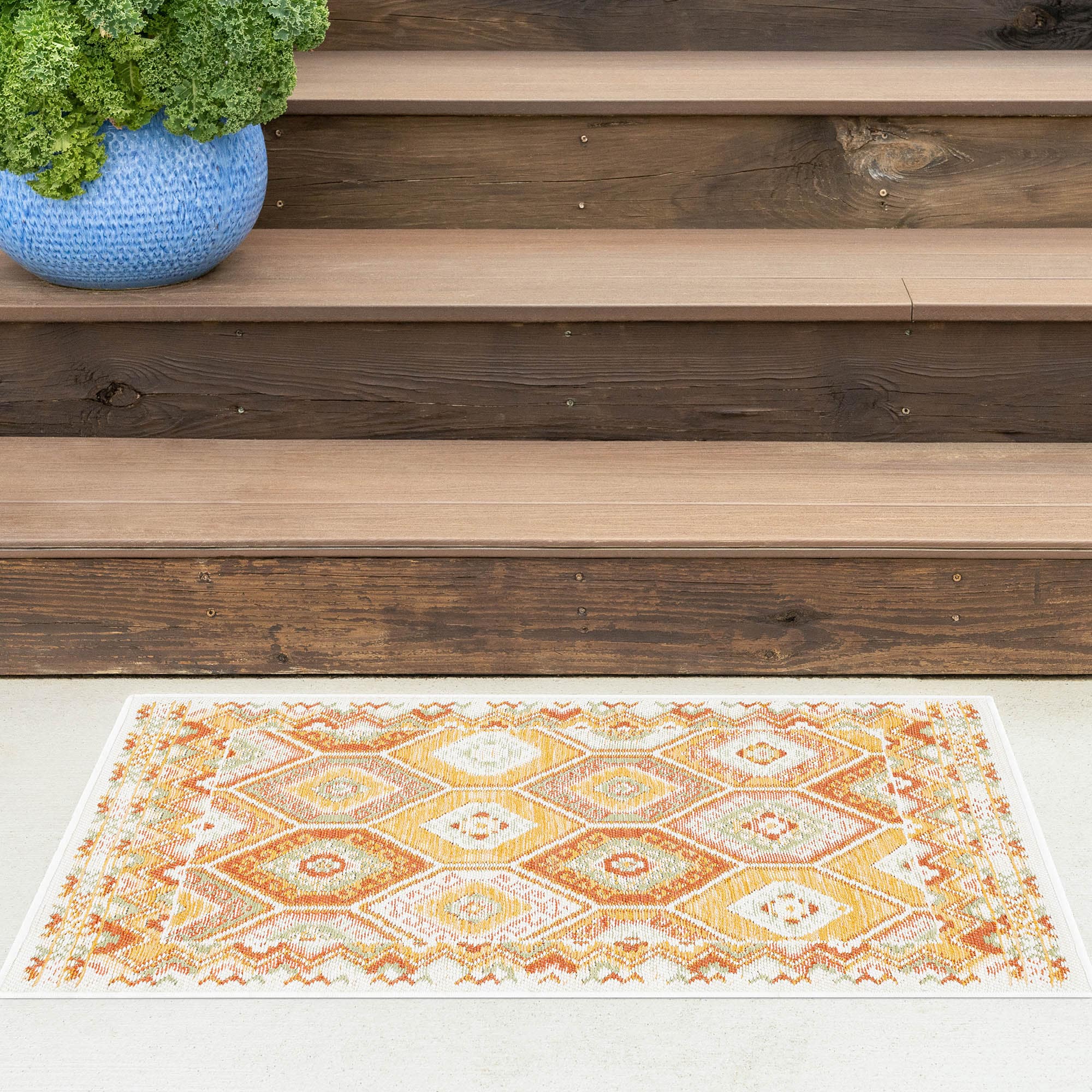 Tayse FLO1022 2X3 Flora 2 x 3 (ft) Loomed Polypropylene Orange Rectangular Indoor/Outdoor Throw rug