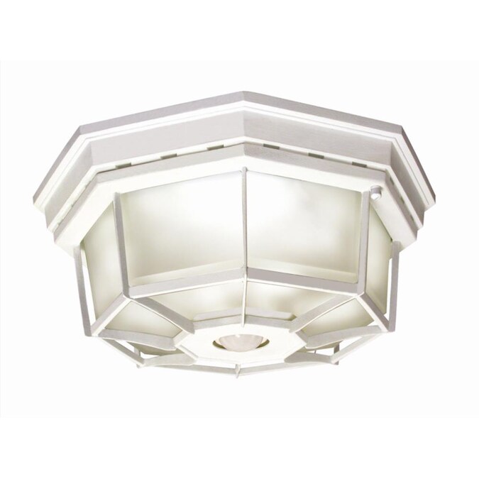 Secure Home 11 9 In W White Outdoor Flush Mount Light The Lights Department At Com - Dusk To Dawn Motion Sensor Ceiling Outdoor Lighting