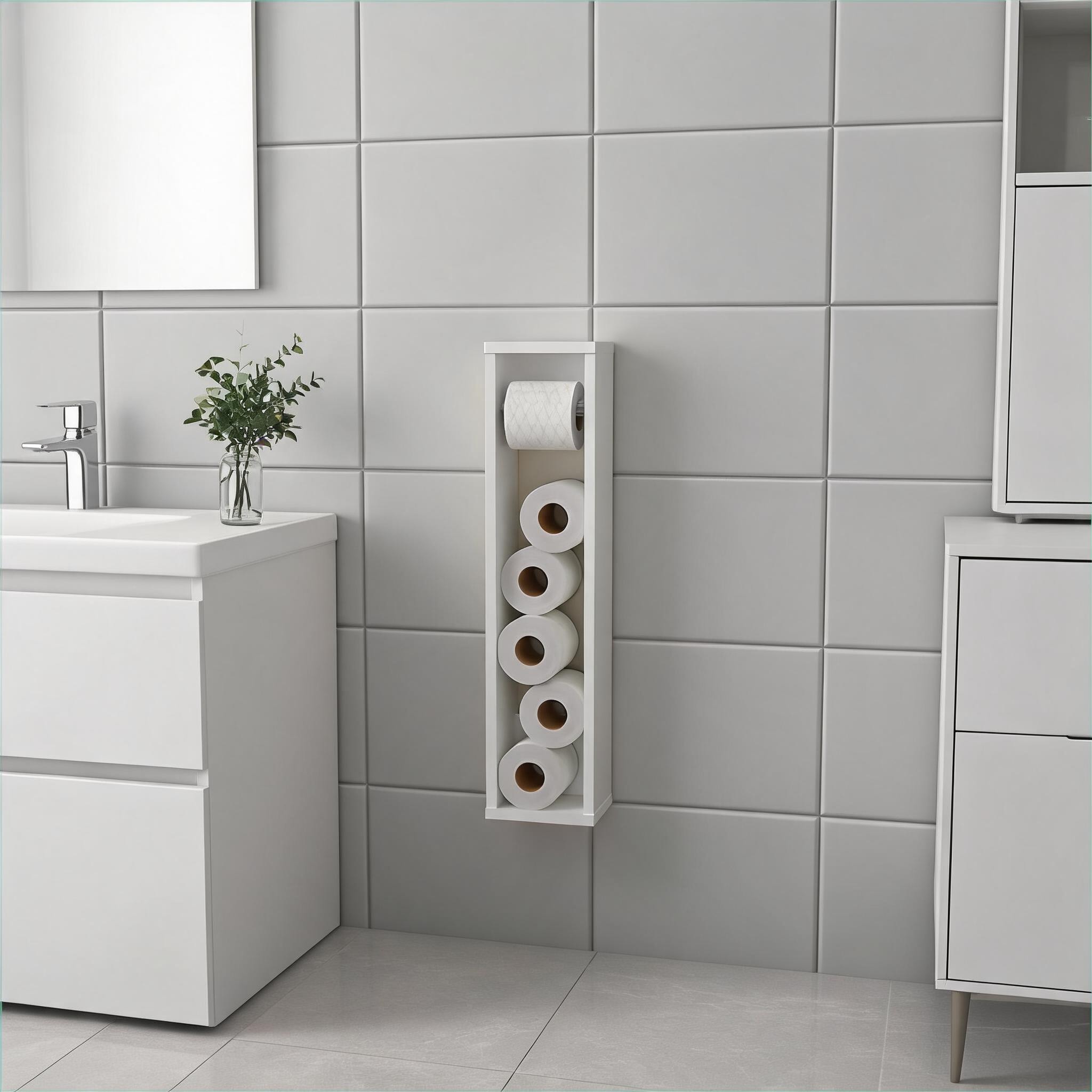 Watnature  Louvered Door Toilet Paper Storage Holder Crisp White Engineered Wood For Bathroom Etimestra Roll Organization