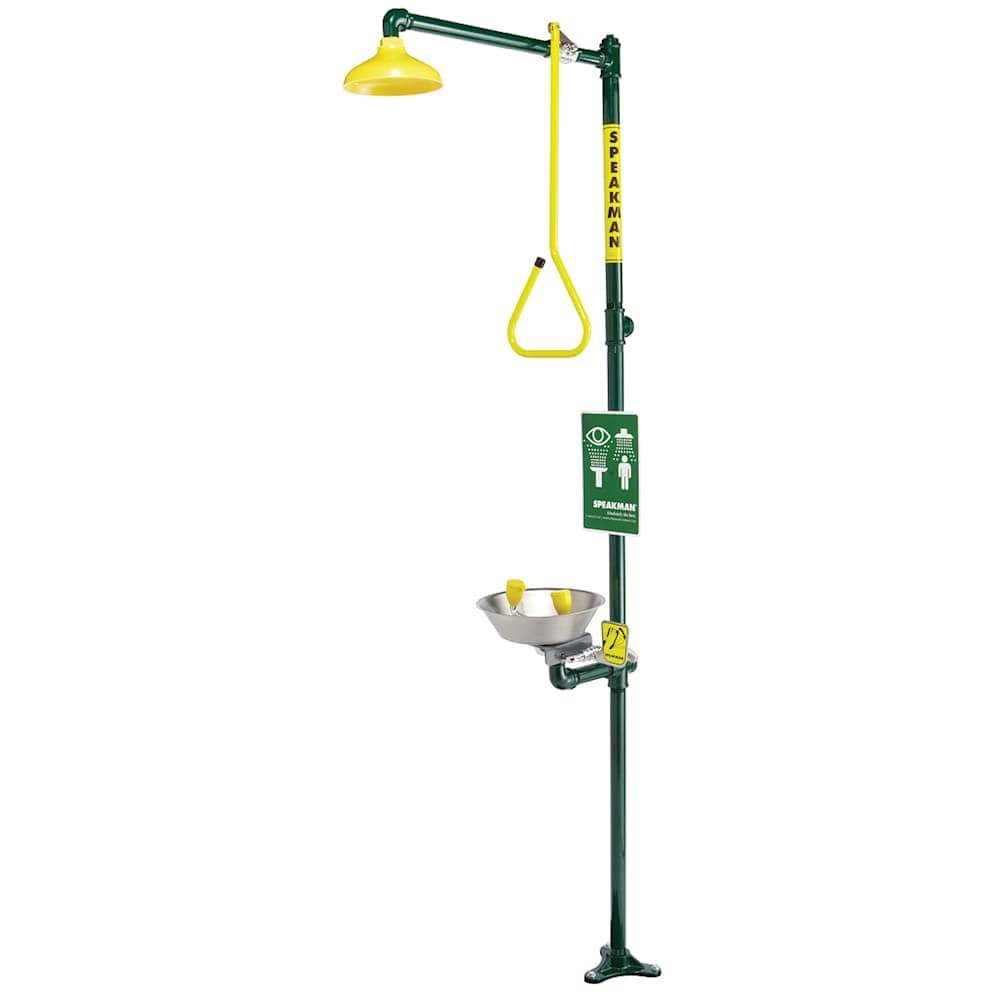 Speakman SE693 Traditional Series Combination Shower with SE582 Eyewash, Twin Aerated Sprays, Stainless Steel Bowl, Impeller Action Deluge Shower Head and Pull Rod #SE-693